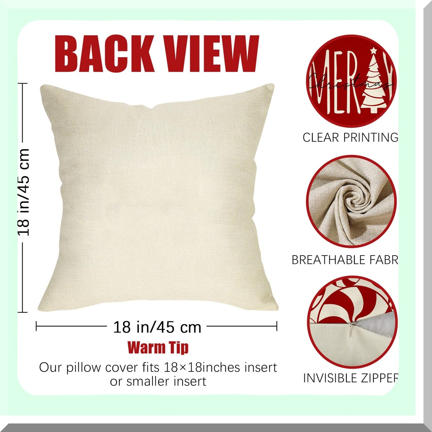 Holly Jolly Candy Cane Christmas Pillow Cover Set - Festive Winter Holiday Decorative Cushion Case for Porch Patio Outdoor Home Décor - 18 x 18, Set of 4