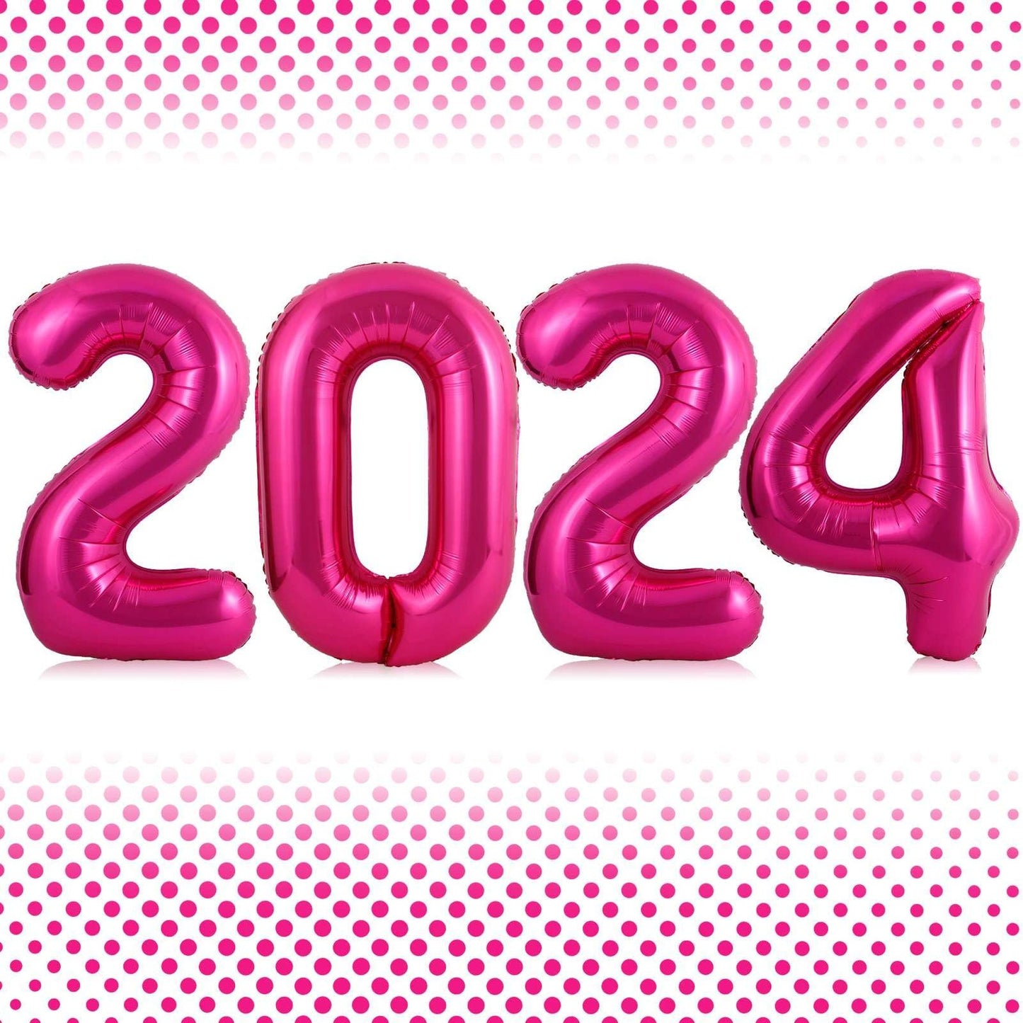40 Inch Hot Pink Number 2024 Balloon for New Year Celebration