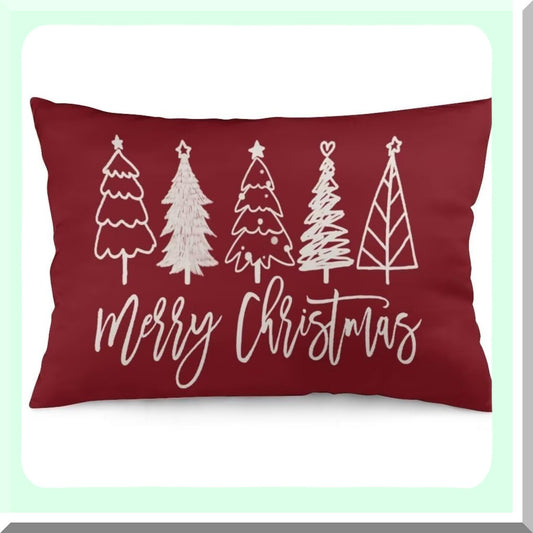 Winter Wonderland Tree Pillowcase Set - Festive Holiday Decorative Cushion Covers for Queen Size Pillows - Red Zippered Lumbar & Standard Cases for Couch and Sofa - 20"x30" Dimensions