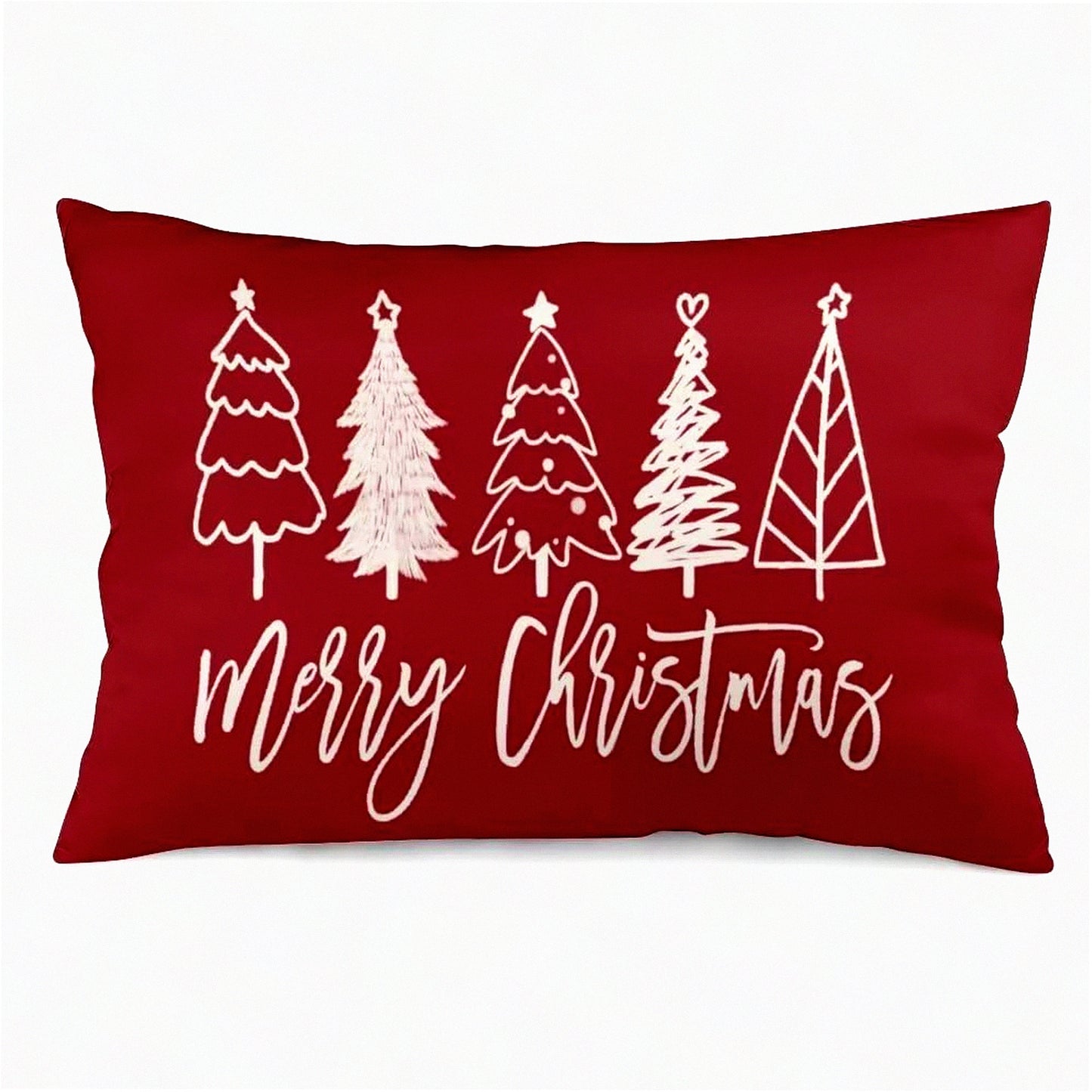 Winter Wonderland Tree Pillowcase Set - Festive Holiday Decorative Cushion Covers for Queen Size Pillows - Red Zippered Lumbar & Standard Cases for Couch and Sofa - 20"x30" Dimensions