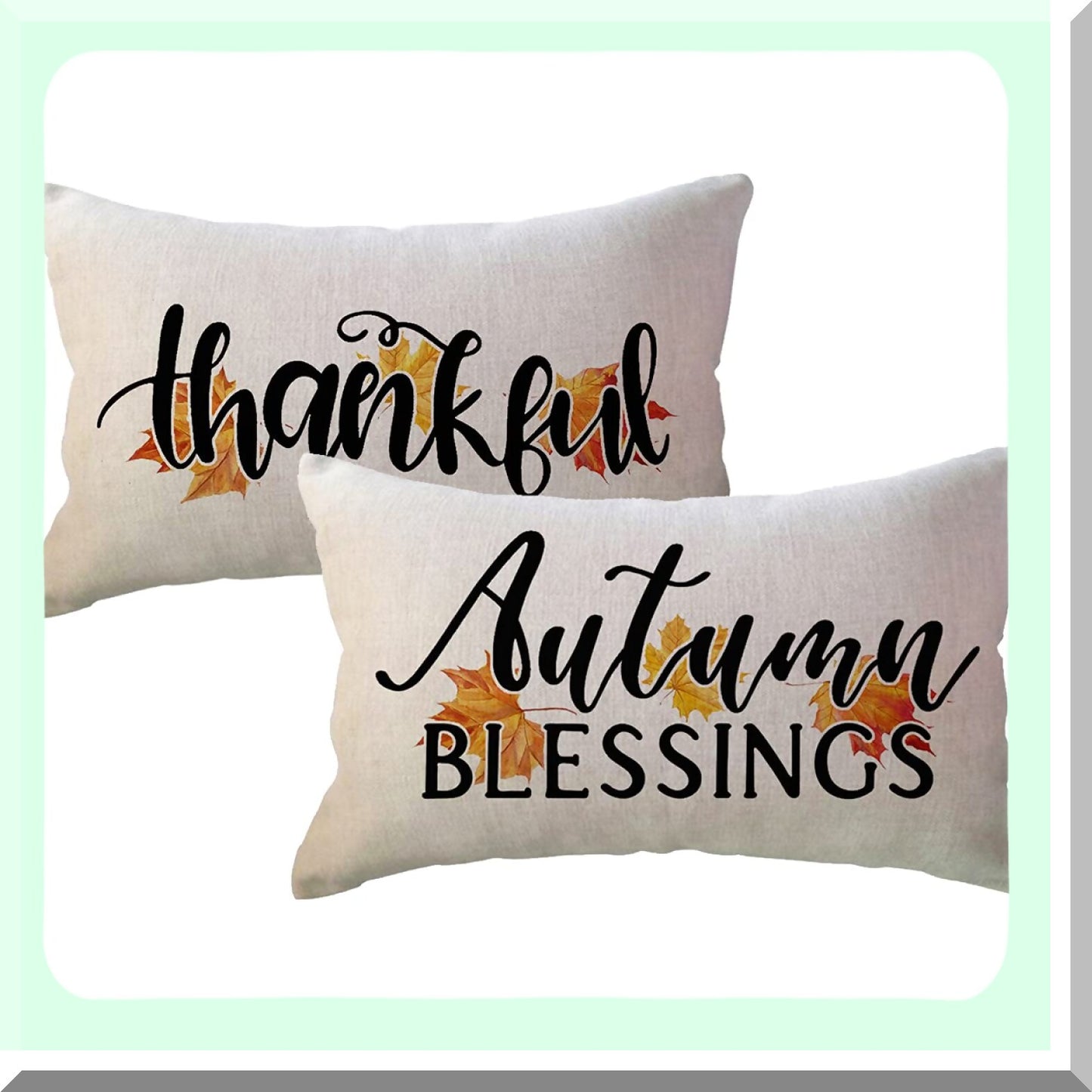 Maple Harvest Blessings Pillow Covers - Set of 2 Autumn Fall Farmhouse Decorative Rectangular/Lumbar Case 1220, Thanksgiving Gift