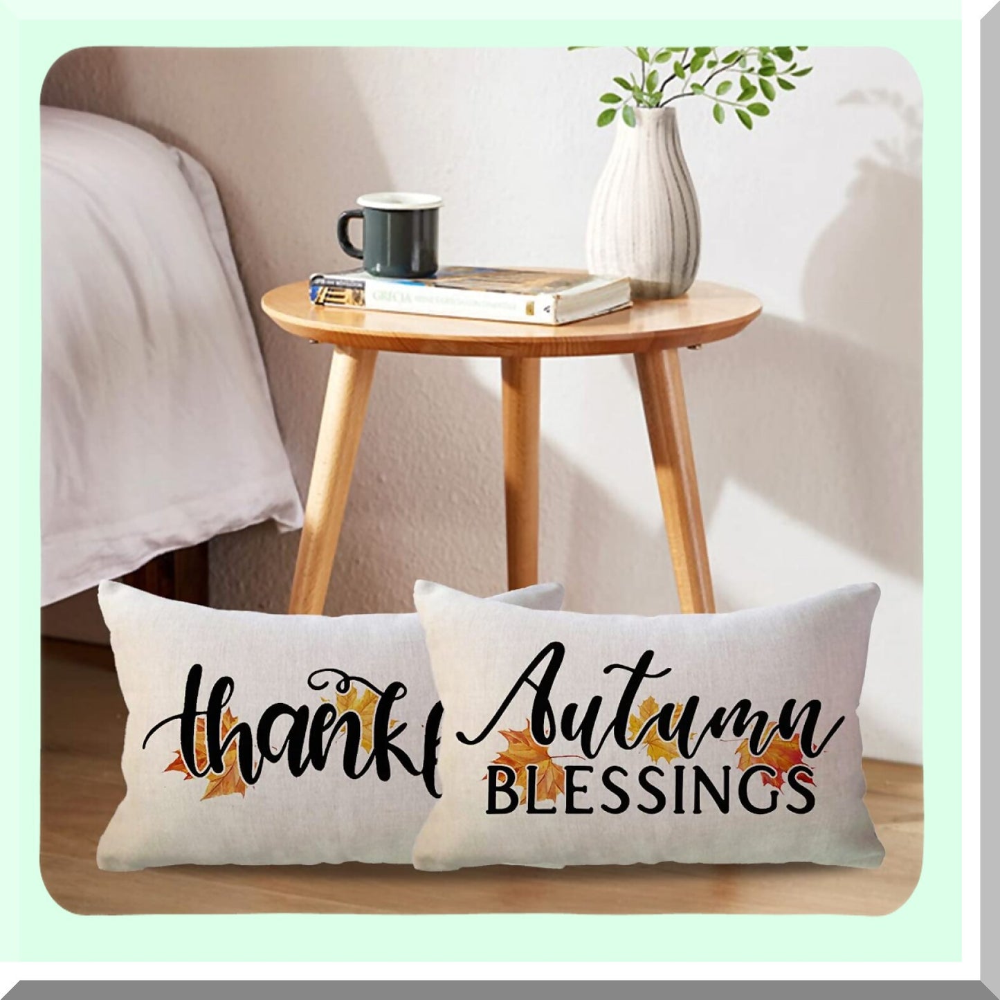 Maple Harvest Blessings Pillow Covers - Set of 2 Autumn Fall Farmhouse Decorative Rectangular/Lumbar Case 1220, Thanksgiving Gift