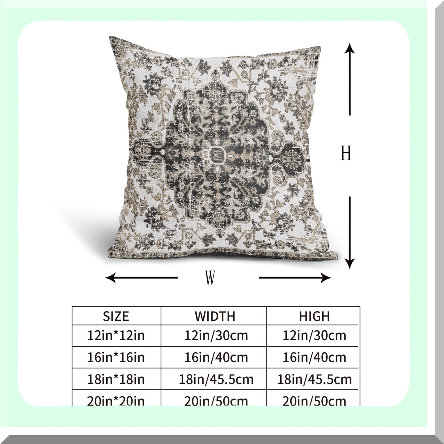 Boho Chic Floral Rug Pillow Covers - Set of 2 Vintage Ethnic Throw Pillow Cases for Farmhouse Home Decor - Black White Grey 20X20 Inches