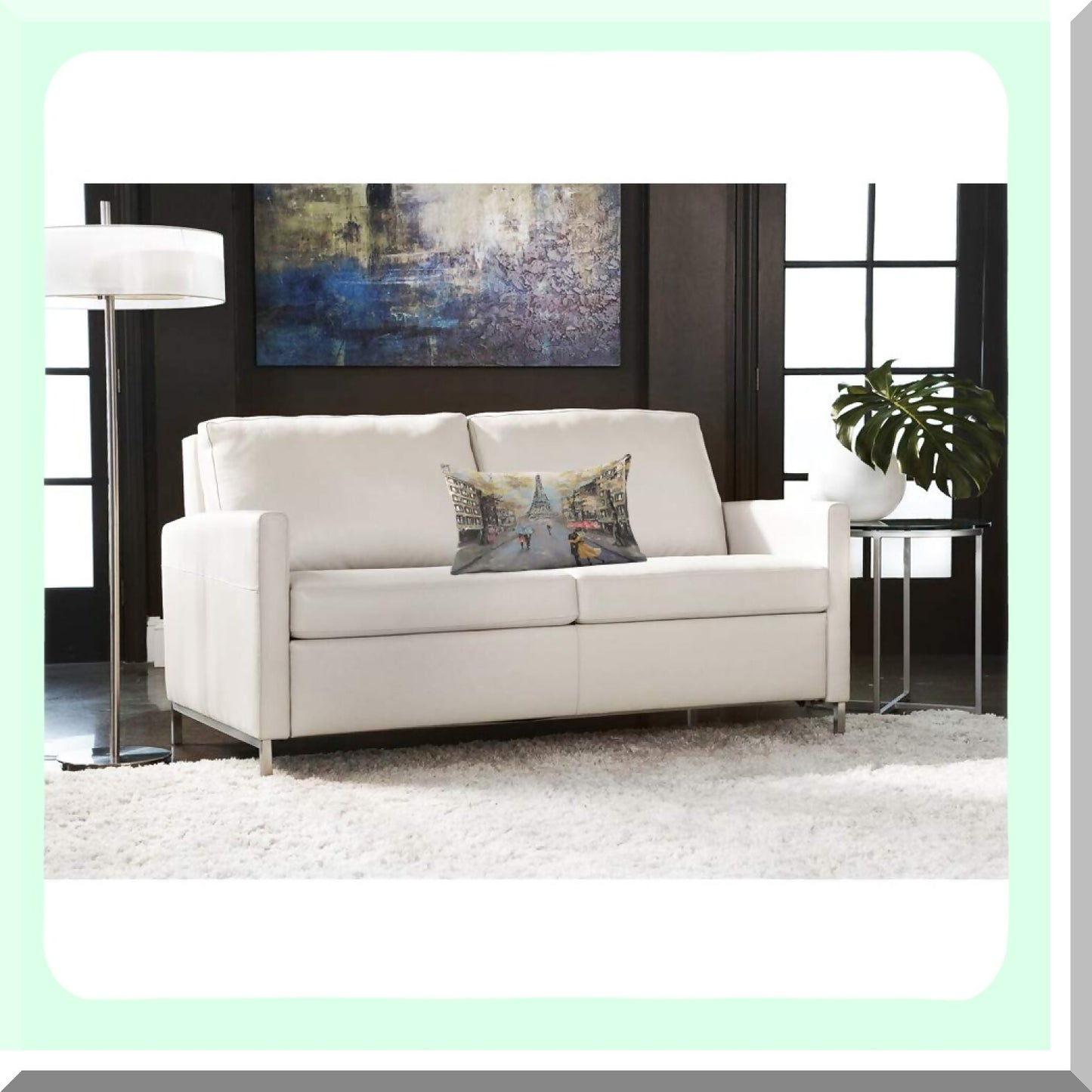 Autumn Lovers Kiss Eiffel Tower Pillow Cover - Paris Street Painting Decorative Cushion Case for Bed Sofa - 12x20 Inch Cotton Linen Throw Pillow Cover