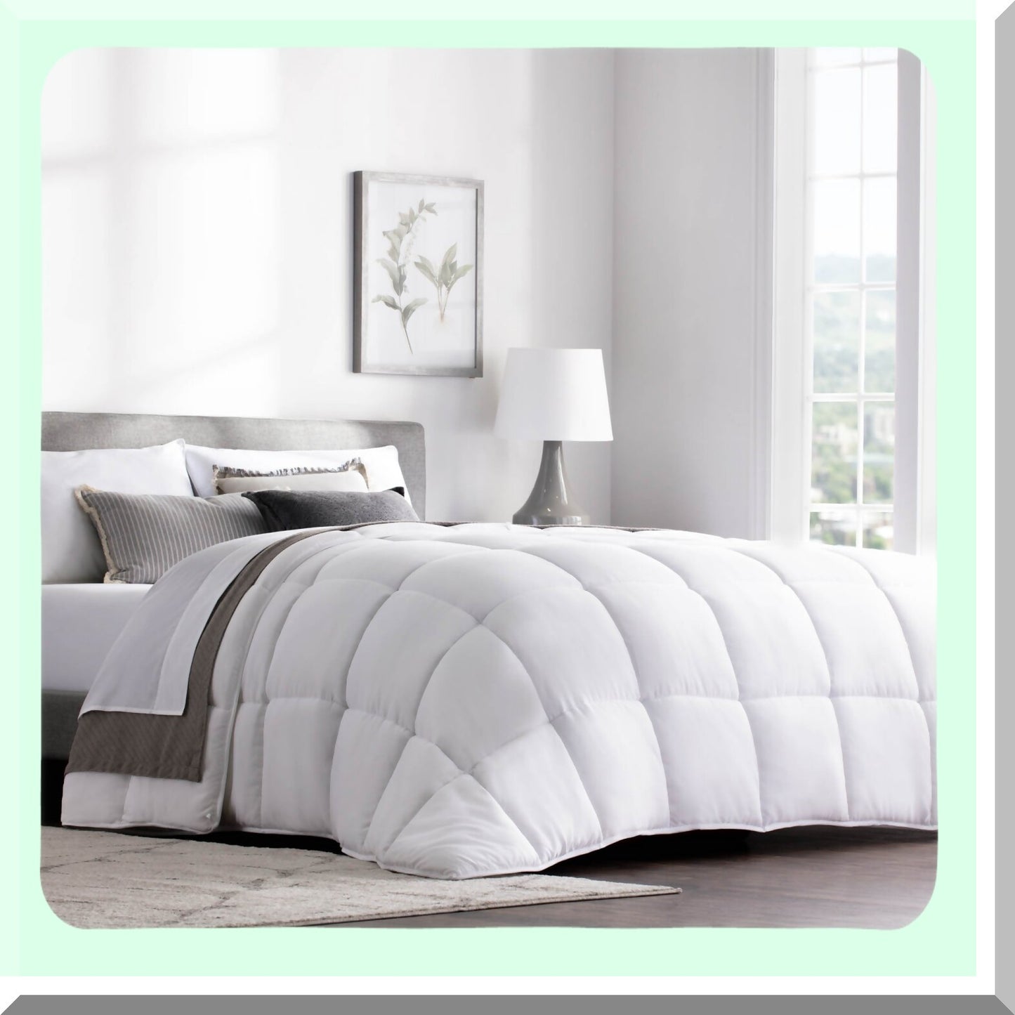 All Season White Microfiber Quilted Comforter - Full Size Down Alternative Duvet Insert with Box Stitched Design for Ultimate Comfort