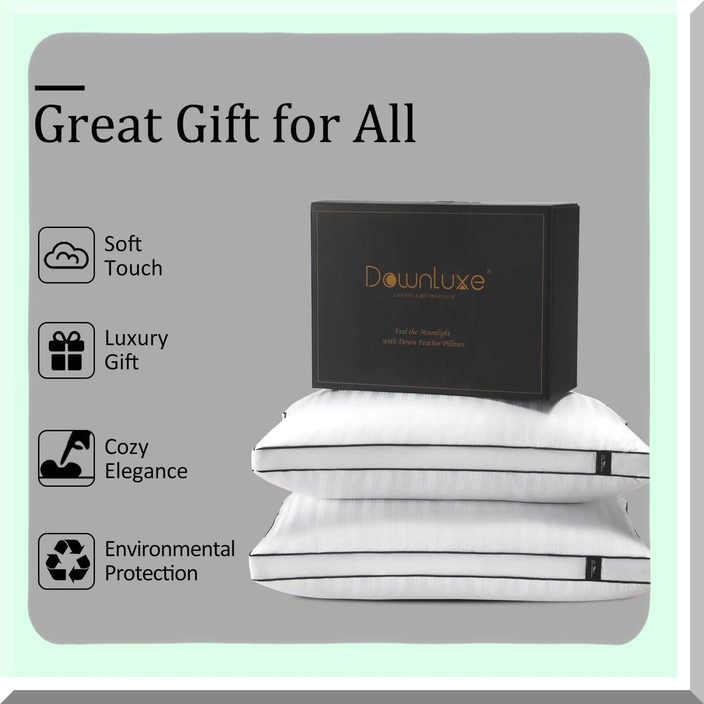 Luxury Bamboo Down Pillows - Set of 2 | Gusseted Goose Down Bed Pillows for Sleeping | Hypoallergenic Rayon Pillowcases | 18"x34"x2" Size