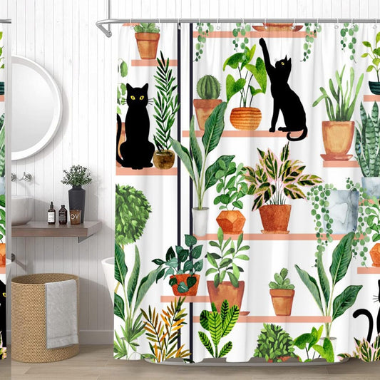 Plants Cat Shower Curtain 70" x 70"