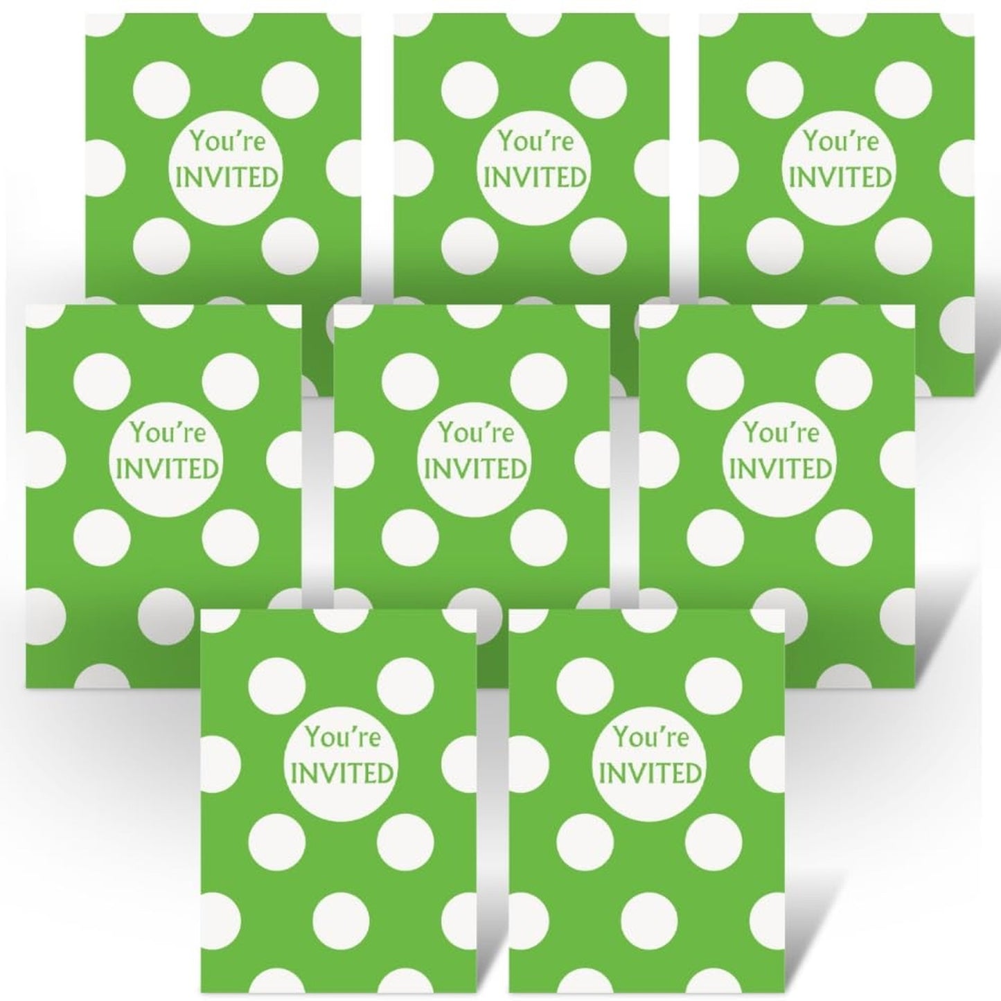 Polka Dot Party Invitations in Lime Green, 8 Pack