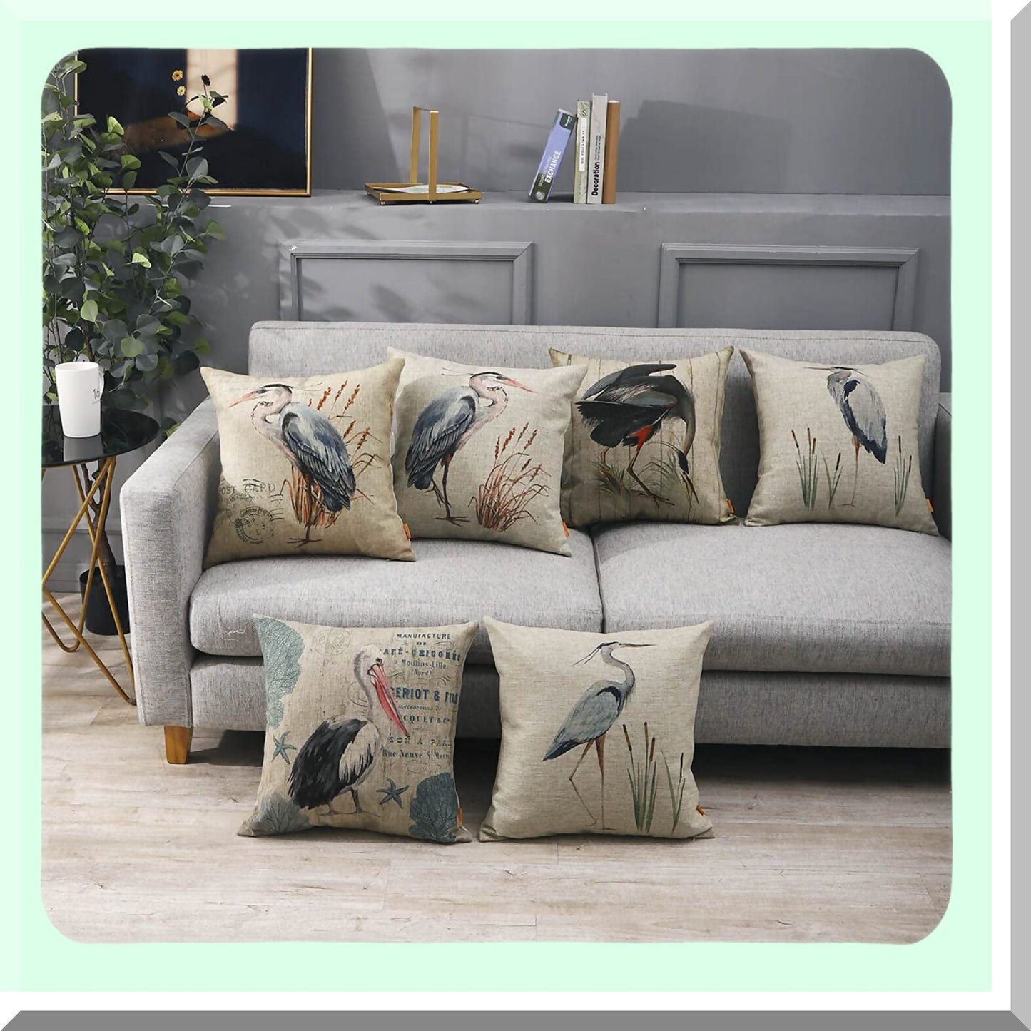 Vintage Bird Pillowcase Set - Farmhouse Decorative Cushion Covers 18x18 for Spring Sofa Couch - Retro Heron Throw Pillow Case CC1840