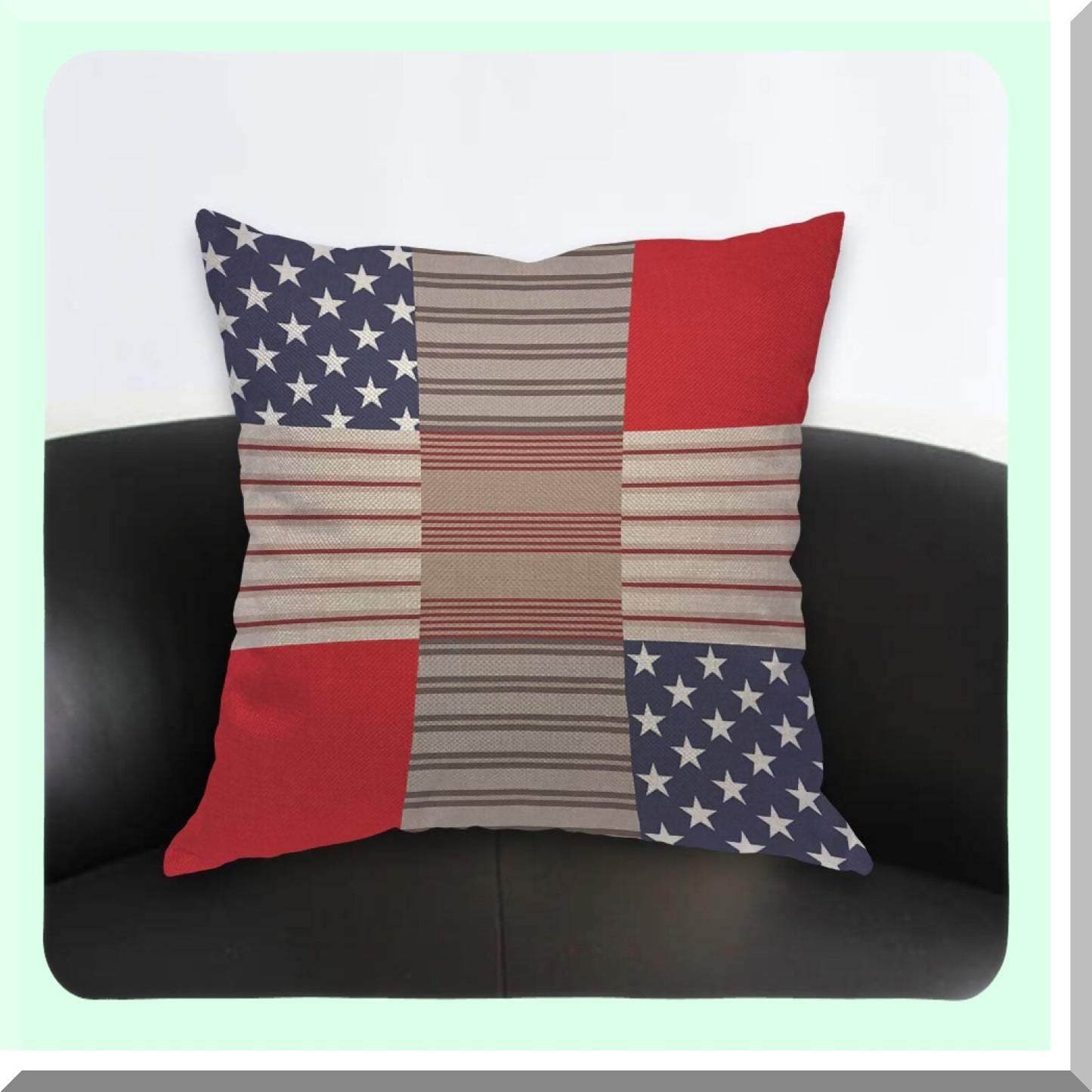 Patriotic Patchwork Stars & Stripes Pillow Cover - 18x18 Inch Decorative Cushion Case for Home Couch Bed - Men Women Boy Girl Room Decor