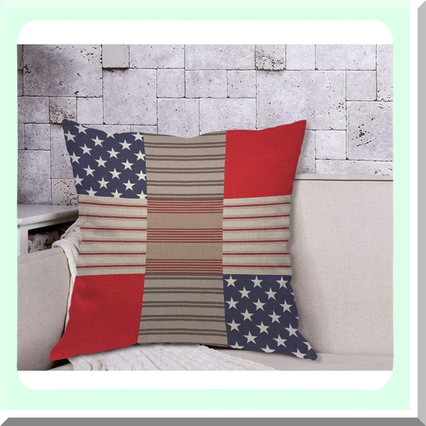 Patriotic Patchwork Stars & Stripes Pillow Cover - 18x18 Inch Decorative Cushion Case for Home Couch Bed - Men Women Boy Girl Room Decor