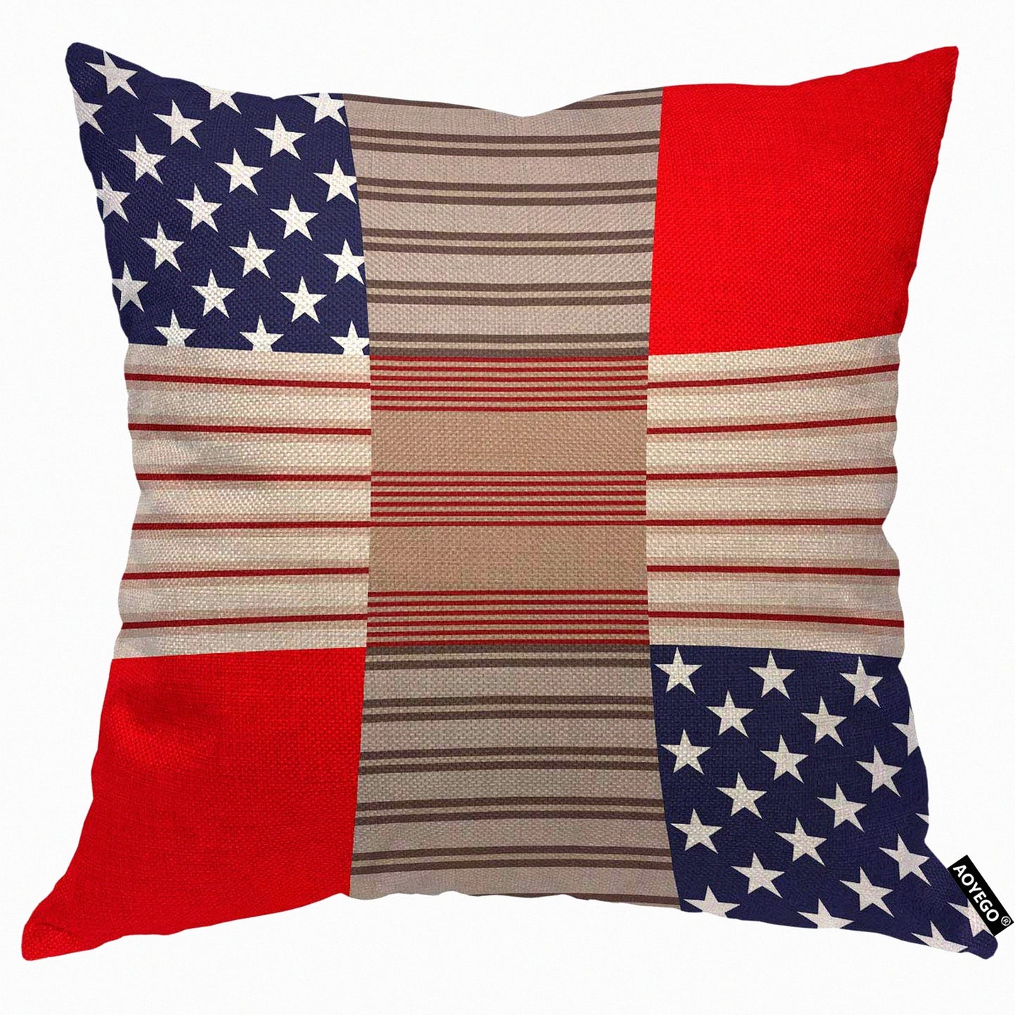 Patriotic Patchwork Stars & Stripes Pillow Cover - 18x18 Inch Decorative Cushion Case for Home Couch Bed - Men Women Boy Girl Room Decor