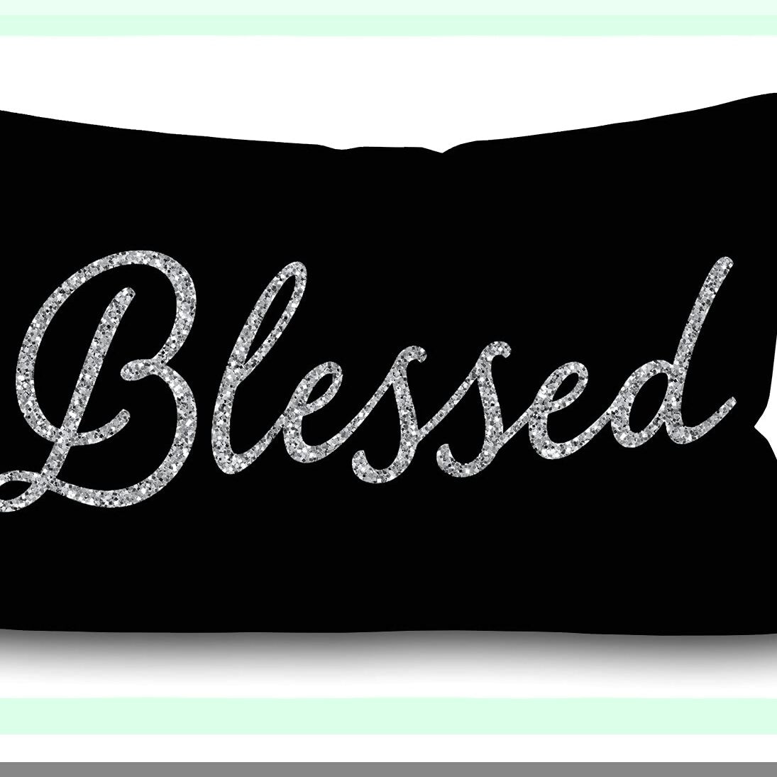 Blessed Words Inspirational Lumbar Pillow Cover - Black Cotton Linen Throw Cushion for Sofa Home Decor - 12"x20" Oblong Case