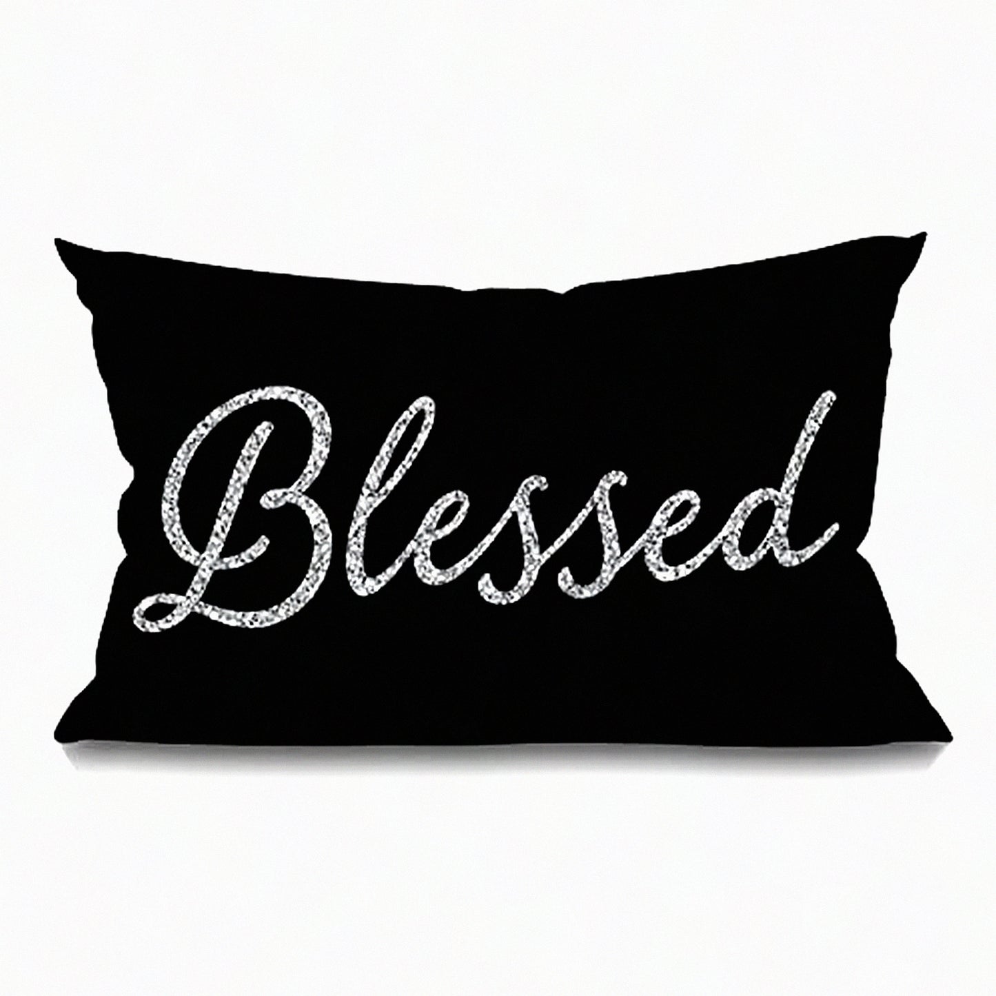 Blessed Words Inspirational Lumbar Pillow Cover - Black Cotton Linen Throw Cushion for Sofa Home Decor - 12"x20" Oblong Case
