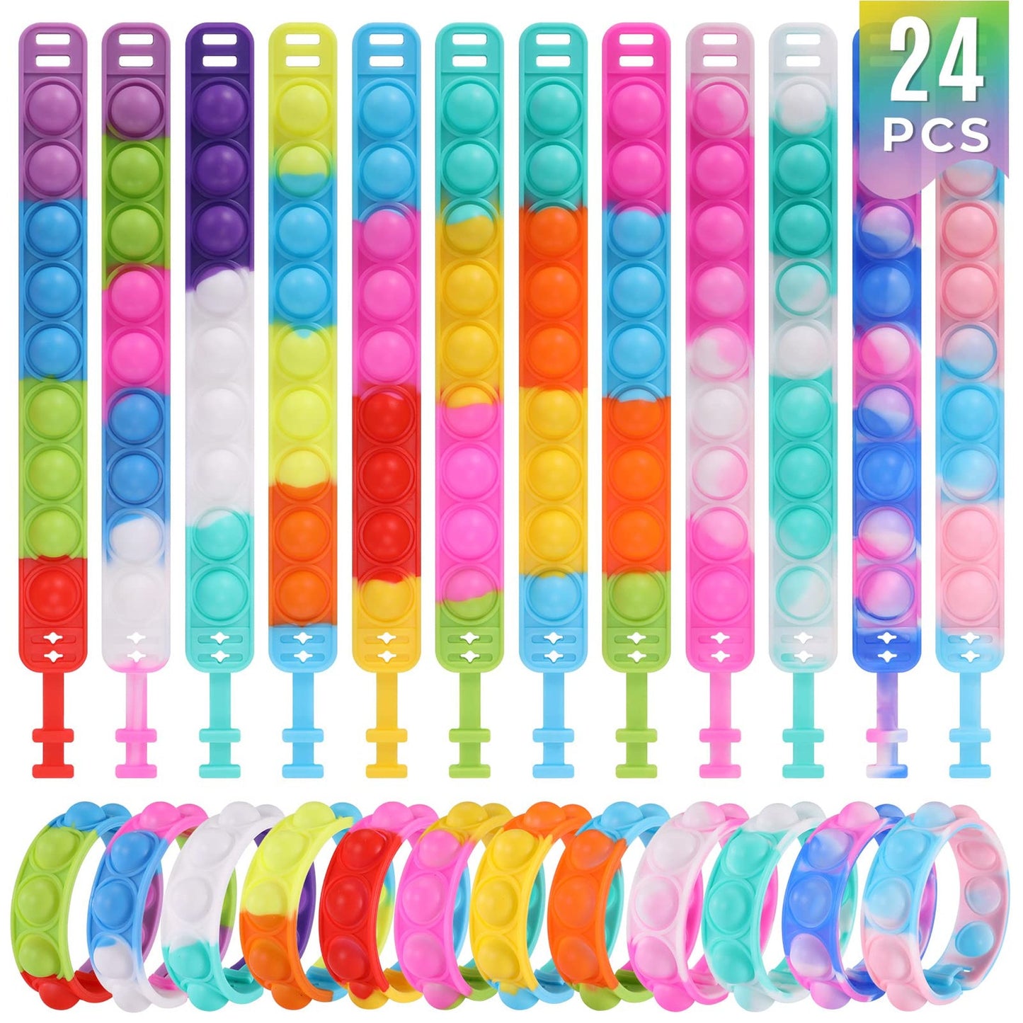 Fidget Fun Pack: 24 Pop Fidget Toys for Kids' Birthday Party Goodie Bags, Classroom Prizes, Bubble Poppers - Boys & Girls Toy Set