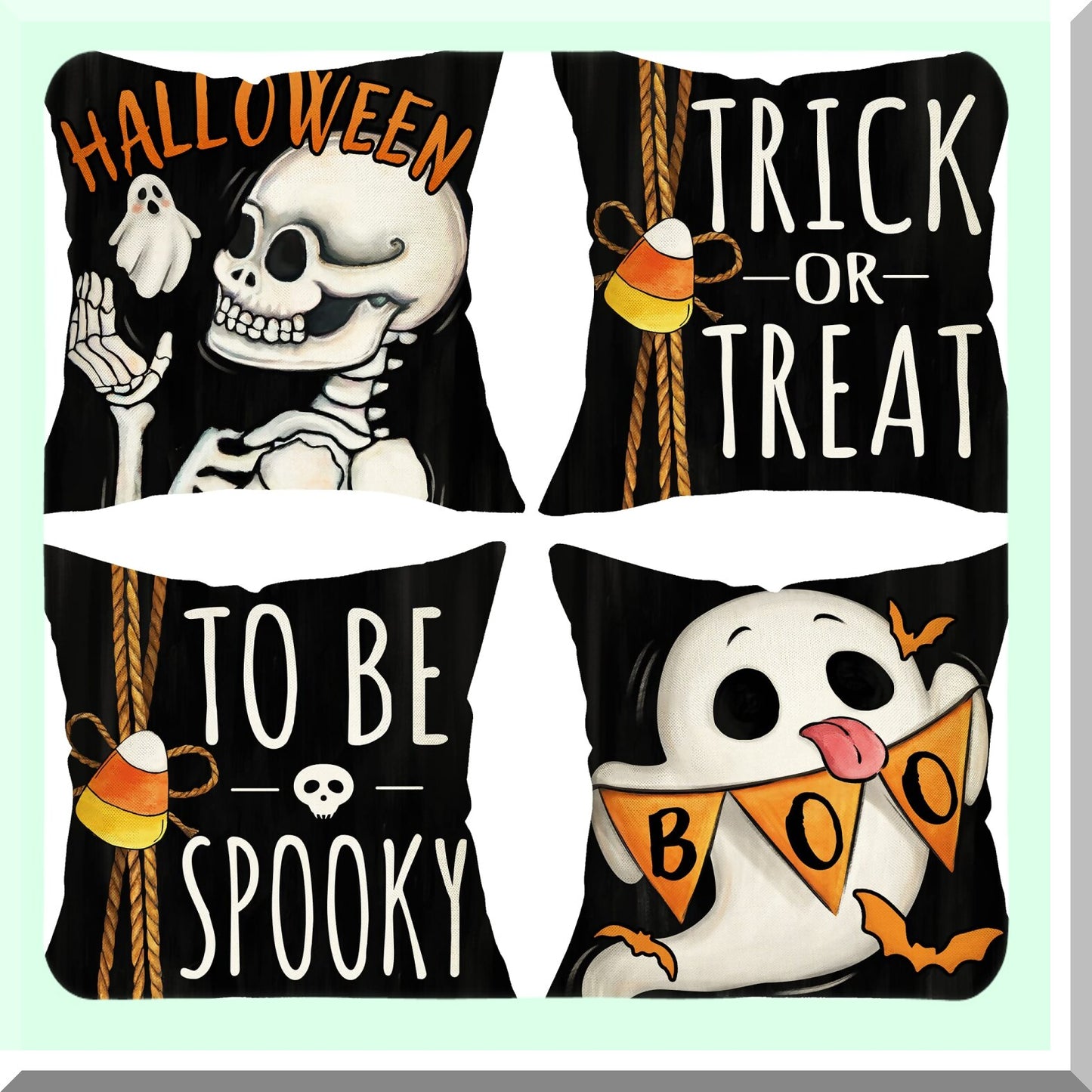 Spooky Skull Halloween Pillow Covers Set - Funny Trick or Treat Decorative Cushion Case for Fall Porch Outdoor Home Decor - Boo Ghost Skeleton Throw Pillow 16x16, Autumn Holiday Black Couch