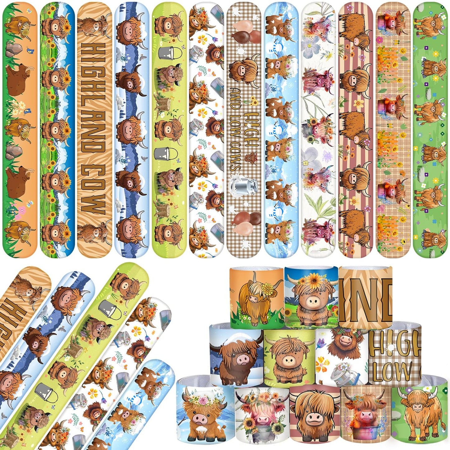 Highland Cow Slap Bands - Fun Cartoon Party Wristbands for Kids! Perfect for Cow Themed Parties, Baby Showers, Birthdays, and Classroom Rewards!