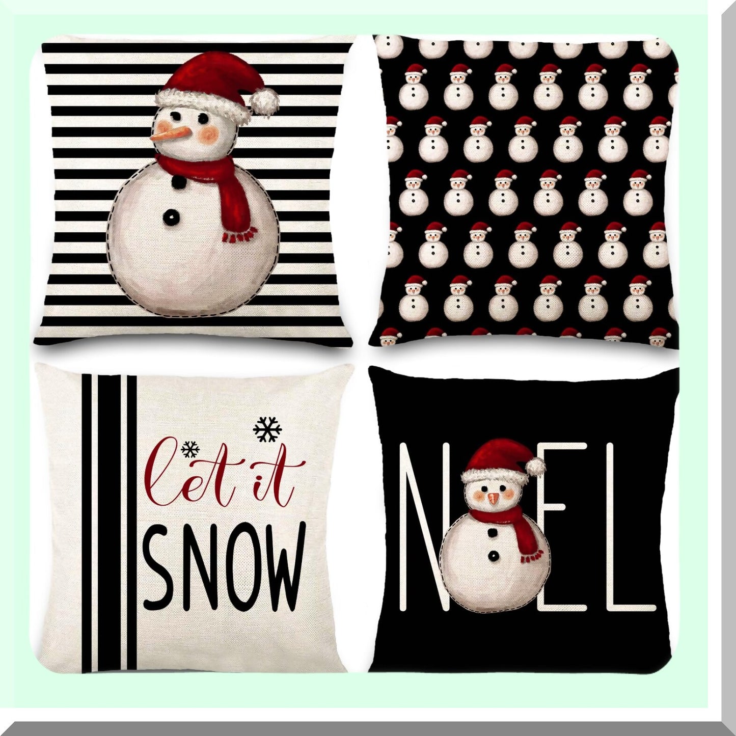 Winter Wonderland Pillow Covers - Set of 4, 18x18in Buffalo Plaid Snowman Throw Pillow Cases for Farmhouse Decor, Couch & Outdoor Home Decorations