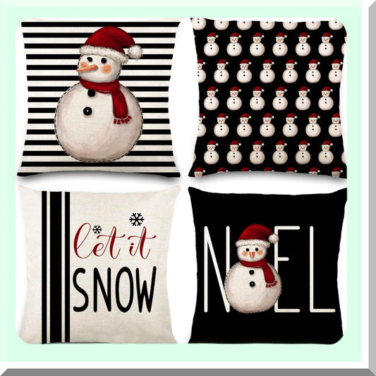 Winter Wonderland Pillow Covers - Set of 4, 18x18in Buffalo Plaid Snowman Throw Pillow Cases for Farmhouse Decor, Couch & Outdoor Home Decorations