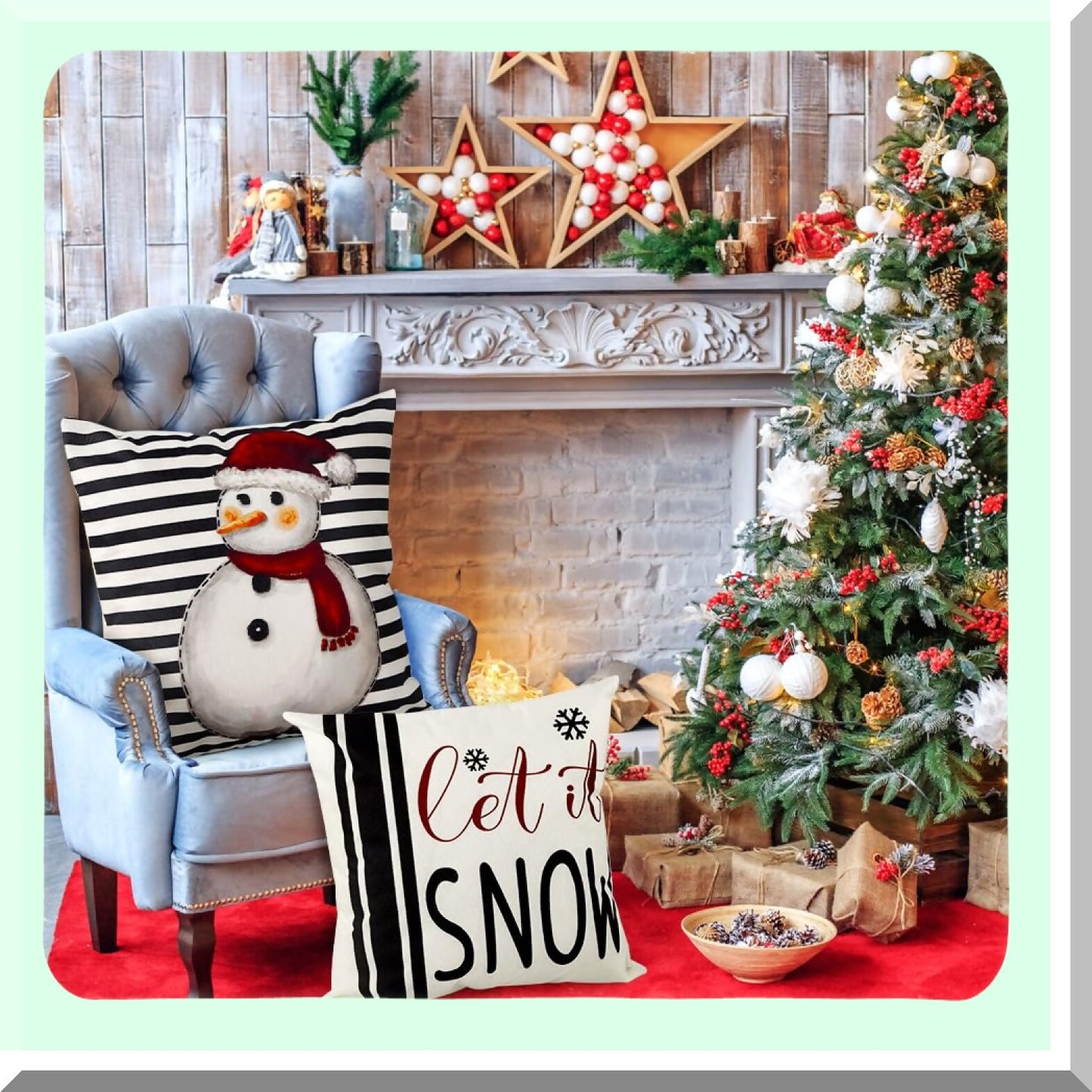 Winter Wonderland Pillow Covers - Set of 4, 18x18in Buffalo Plaid Snowman Throw Pillow Cases for Farmhouse Decor, Couch & Outdoor Home Decorations