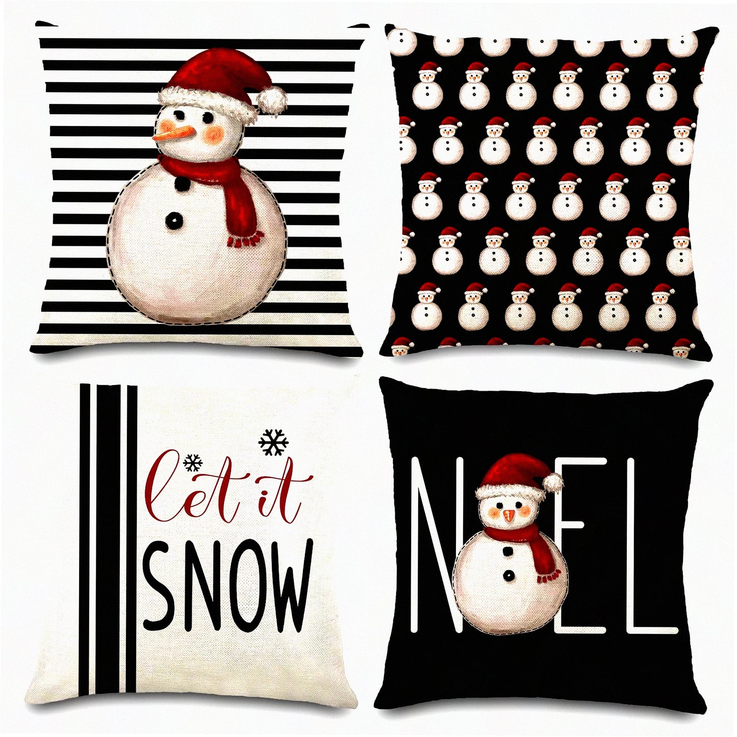 Winter Wonderland Pillow Covers - Set of 4, 18x18in Buffalo Plaid Snowman Throw Pillow Cases for Farmhouse Decor, Couch & Outdoor Home Decorations