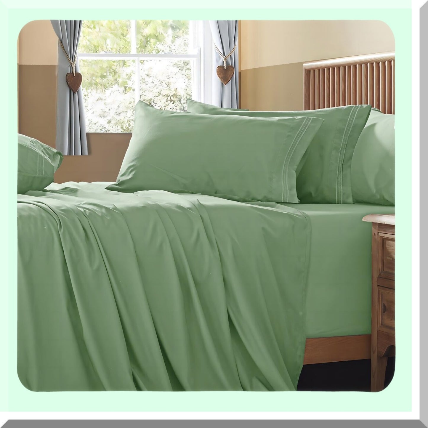 Sage Green Ultra Deep Pocket Queen Sheets Set - Hotel Luxury Microfiber Bedding with 1800 Thread Count - 6 Piece Soft Bed Set for 18-24 Inch Mattresses