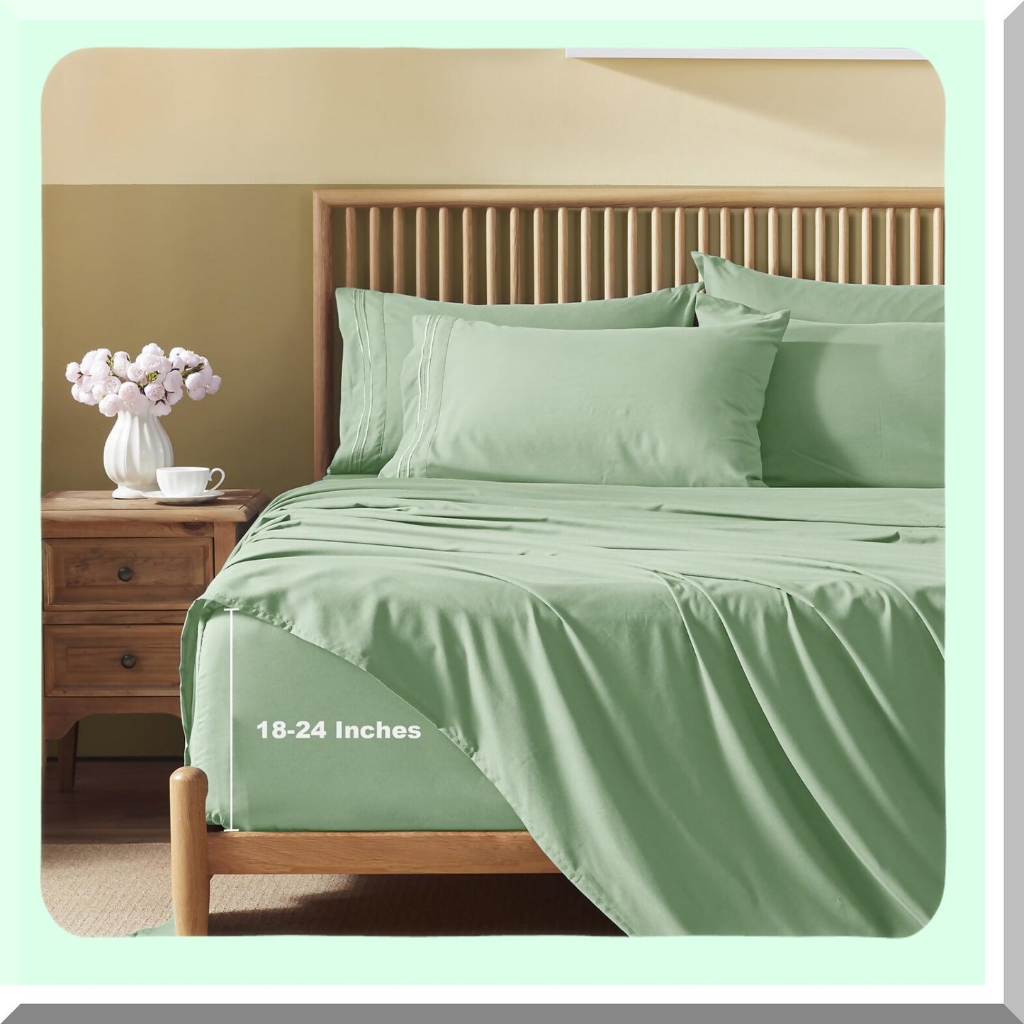 Sage Green Ultra Deep Pocket Queen Sheets Set - Hotel Luxury Microfiber Bedding with 1800 Thread Count - 6 Piece Soft Bed Set for 18-24 Inch Mattresses