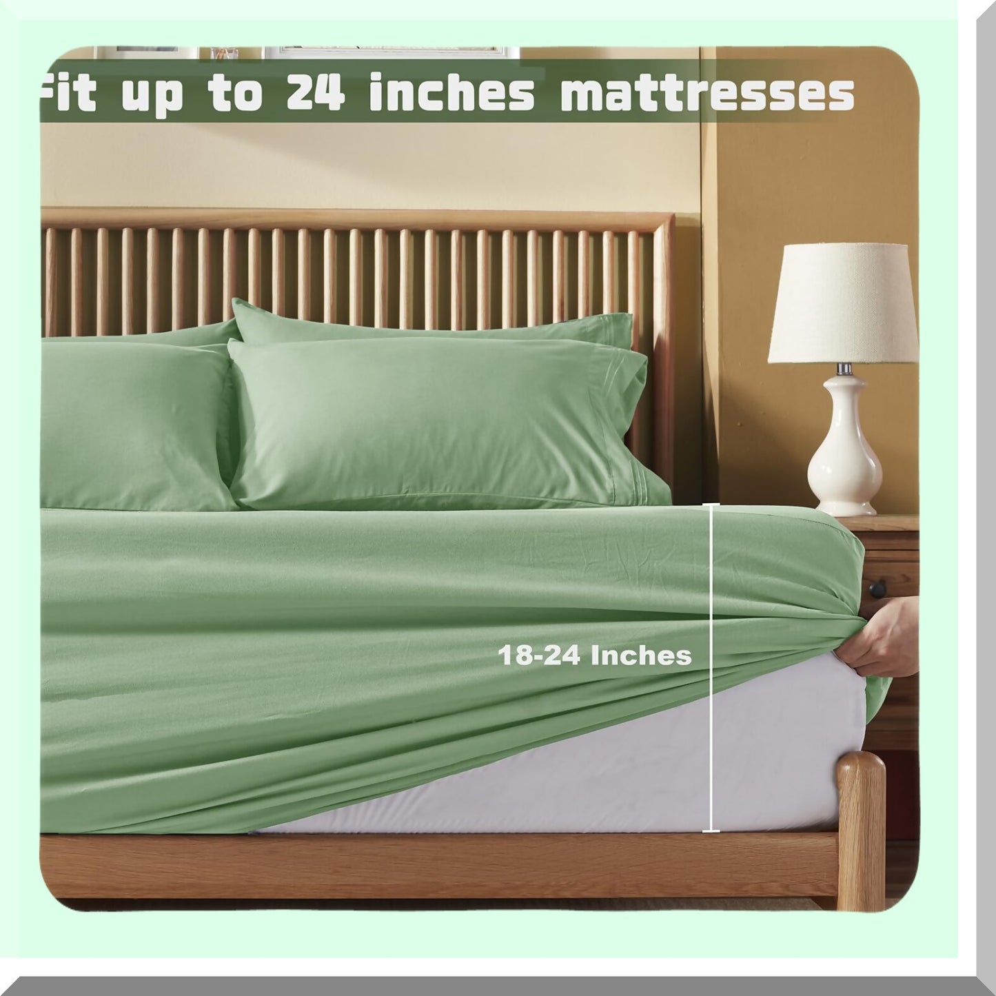 Sage Green Ultra Deep Pocket Queen Sheets Set - Hotel Luxury Microfiber Bedding with 1800 Thread Count - 6 Piece Soft Bed Set for 18-24 Inch Mattresses