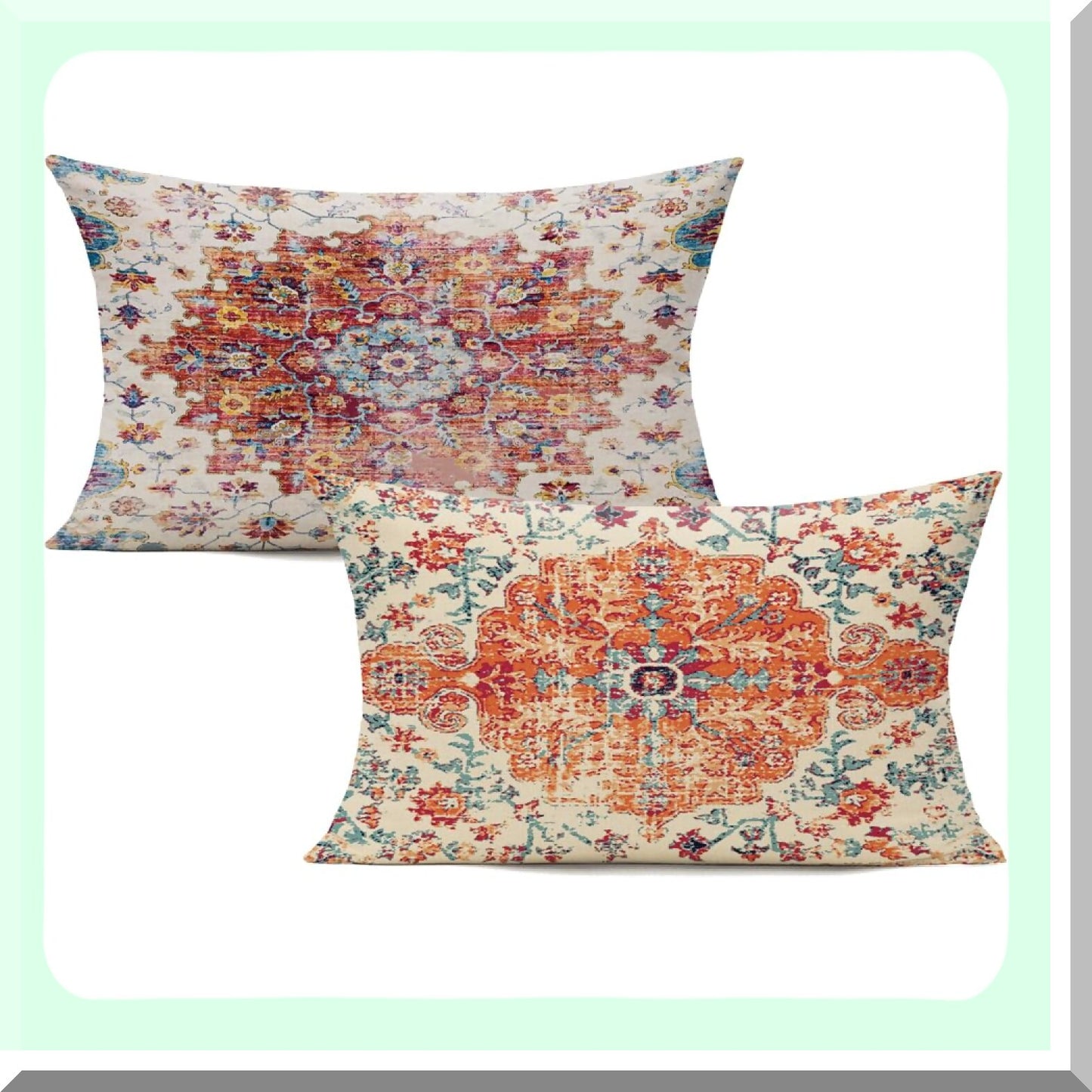 Rustic Spring Lumbar Pillow Covers - Set of 2 Boho Farmhouse Vintage Cushion Cover for Couch & Outdoor Decor, Orange Throw Pillow Case for Living Room