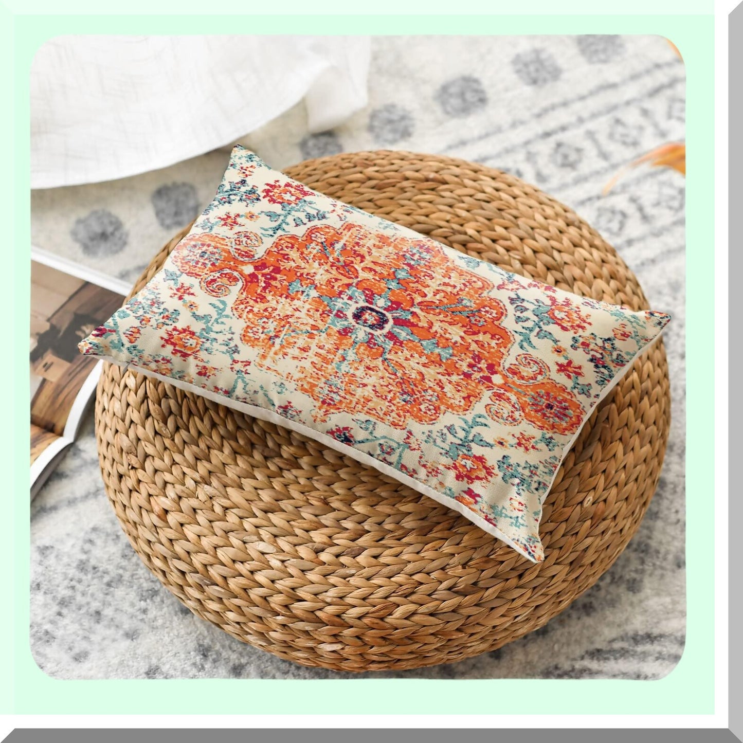 Rustic Spring Lumbar Pillow Covers - Set of 2 Boho Farmhouse Vintage Cushion Cover for Couch & Outdoor Decor, Orange Throw Pillow Case for Living Room
