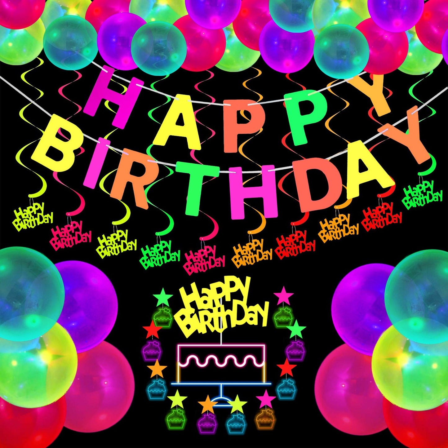 Glow Neon Party Supplies Set for Birthday and Events