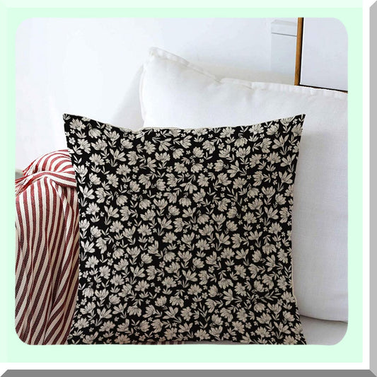 Vintage Floral Farmhouse Linen Cushion Cover - Beautiful Daisy Lilly Design - Square Throw Pillow Case for Sofa, Bedroom, Car - 18x18 Inch - Old White Contrast - Pretty Nature Graphic