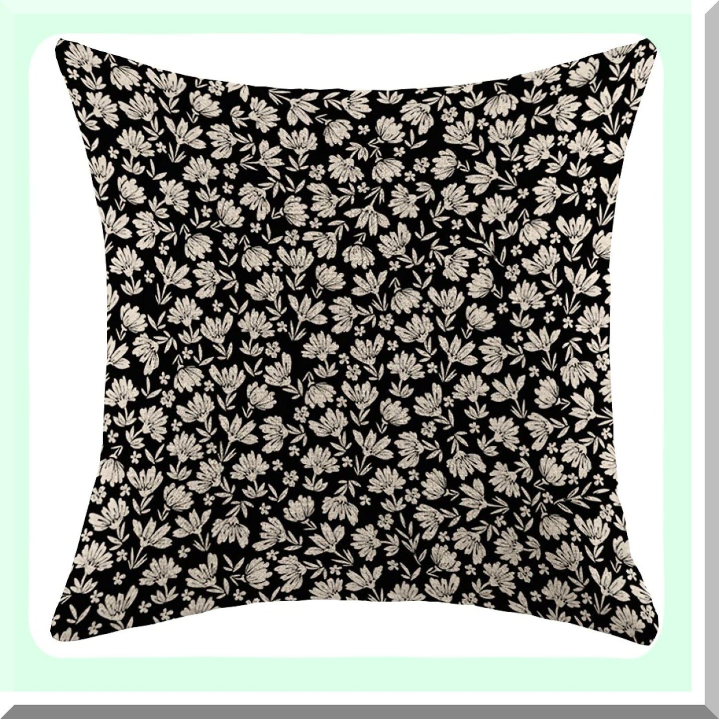 Vintage Floral Farmhouse Linen Cushion Cover - Beautiful Daisy Lilly Design - Square Throw Pillow Case for Sofa, Bedroom, Car - 18x18 Inch - Old White Contrast - Pretty Nature Graphic