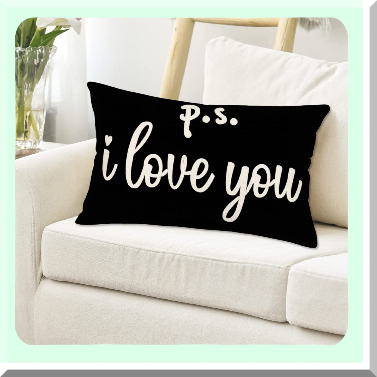 Sweet Love Words Decorative Pillow Cover - Black & White Cotton Linen Cushion Case for Sofa Couch - 12x20 Inches - Home Decor