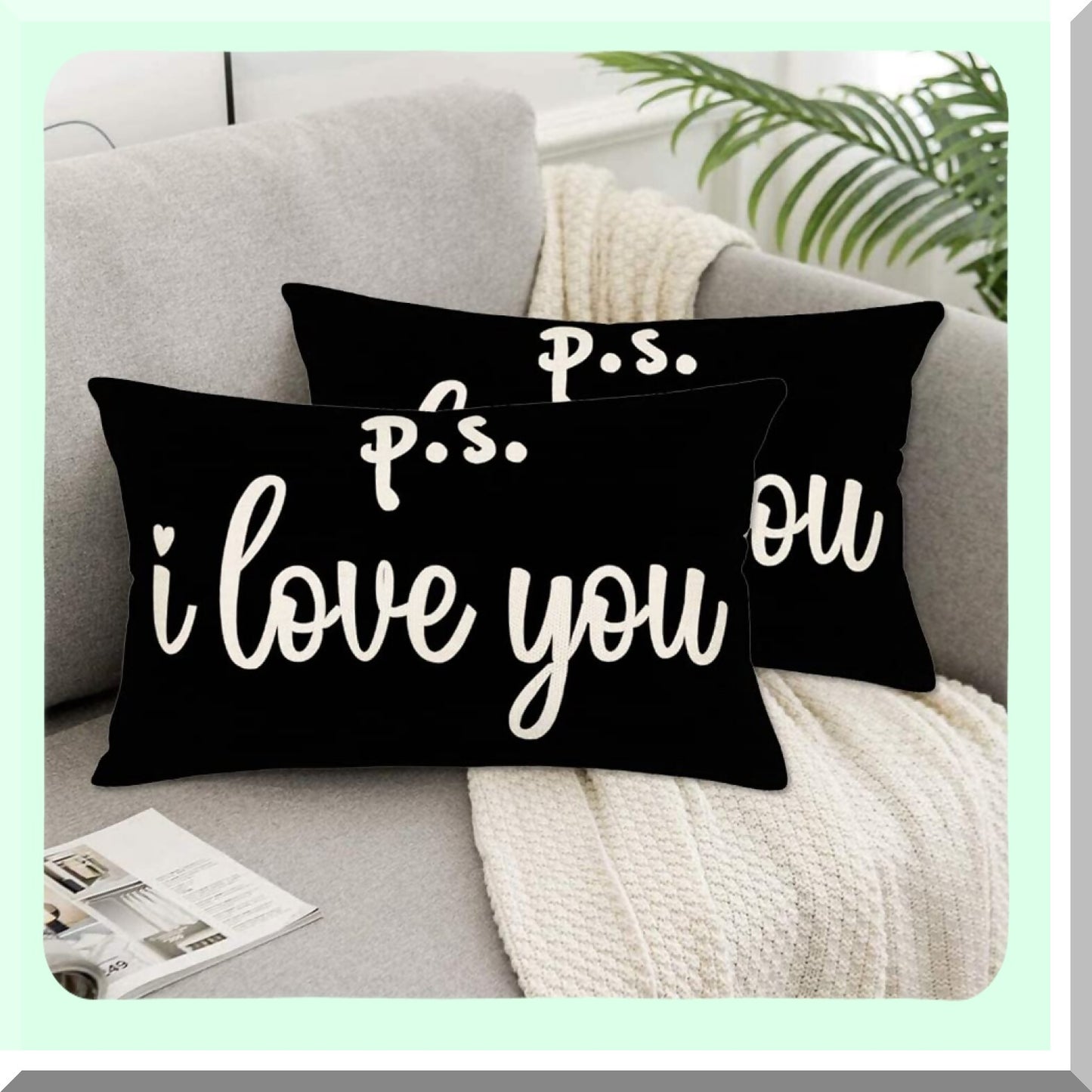 Sweet Love Words Decorative Pillow Cover - Black & White Cotton Linen Cushion Case for Sofa Couch - 12x20 Inches - Home Decor