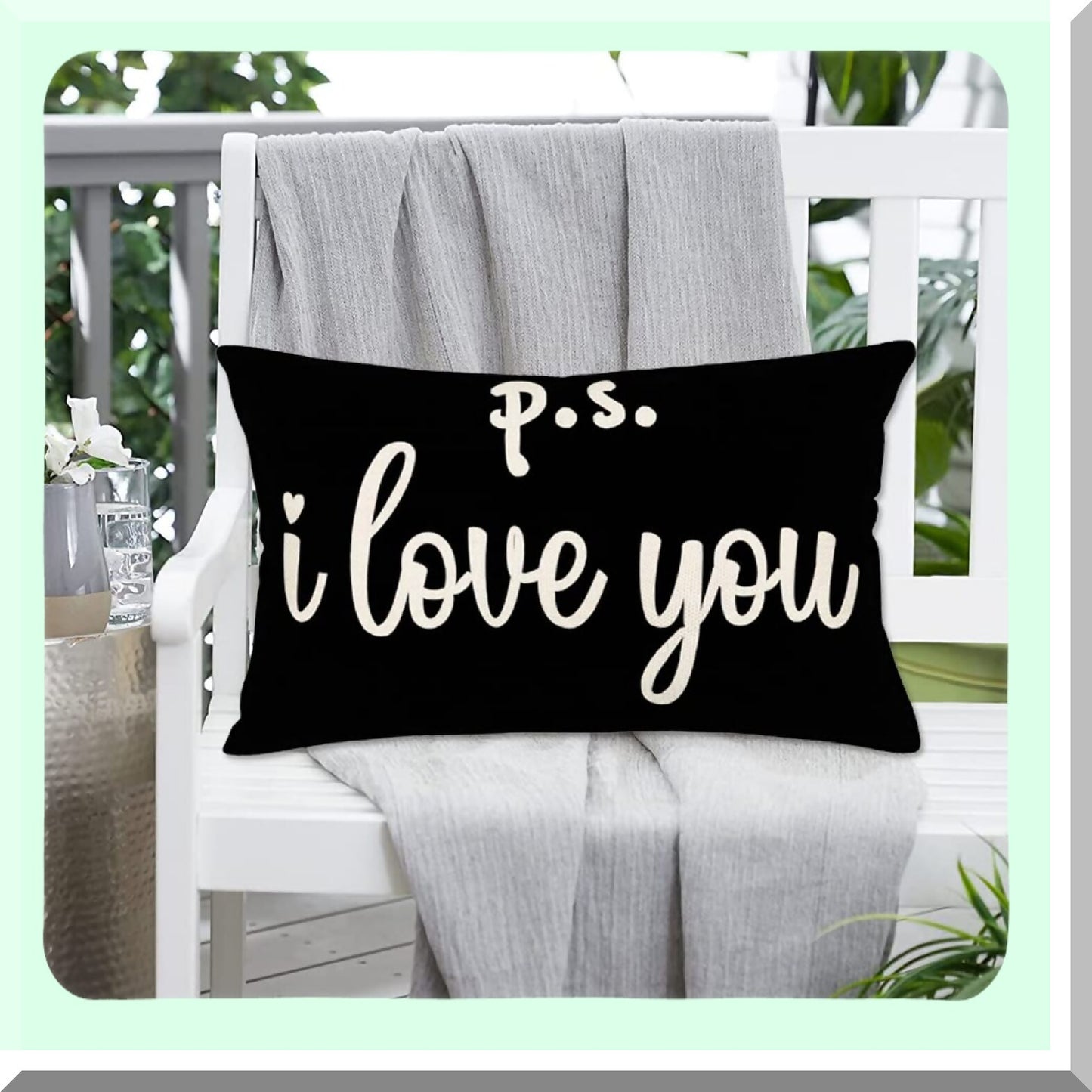 Sweet Love Words Decorative Pillow Cover - Black & White Cotton Linen Cushion Case for Sofa Couch - 12x20 Inches - Home Decor