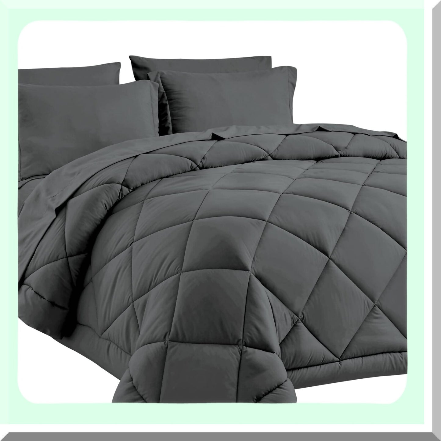 Ultimate Cozy Bedding Bundle - 7 Piece Dark Grey Comforter Set with Sheets | All Season Bed in a Bag | Includes Comforter, Shams, Sheets, Pillowcases