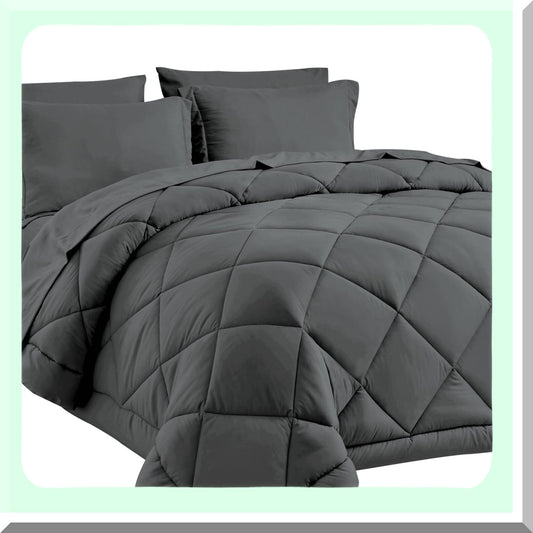 Ultimate Cozy Bedding Bundle - 7 Piece Dark Grey Comforter Set with Sheets | All Season Bed in a Bag | Includes Comforter, Shams, Sheets, Pillowcases
