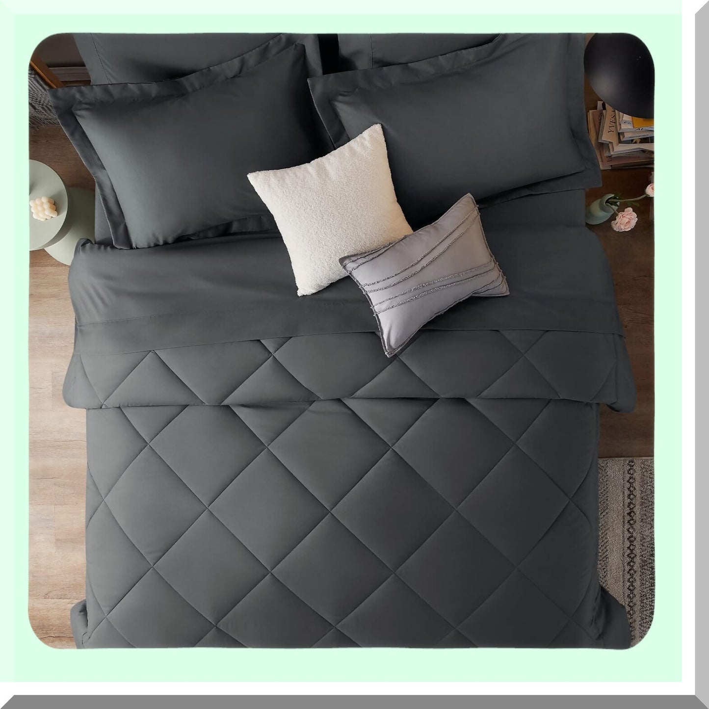 Ultimate Cozy Bedding Bundle - 7 Piece Dark Grey Comforter Set with Sheets | All Season Bed in a Bag | Includes Comforter, Shams, Sheets, Pillowcases