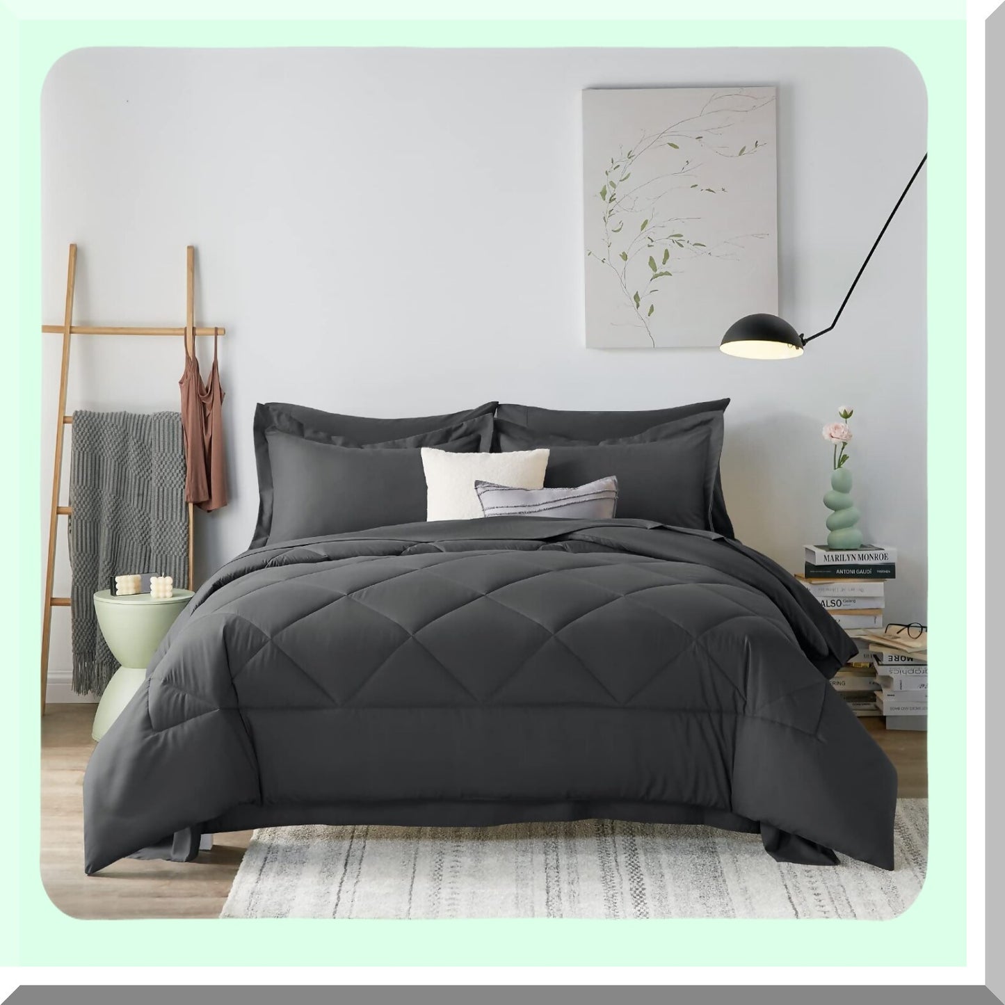 Ultimate Cozy Bedding Bundle - 7 Piece Dark Grey Comforter Set with Sheets | All Season Bed in a Bag | Includes Comforter, Shams, Sheets, Pillowcases