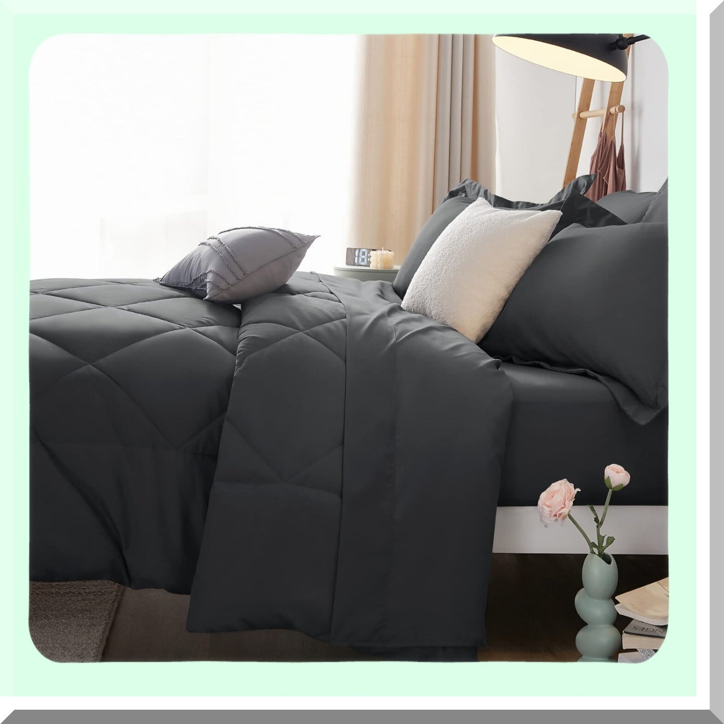Ultimate Cozy Bedding Bundle - 7 Piece Dark Grey Comforter Set with Sheets | All Season Bed in a Bag | Includes Comforter, Shams, Sheets, Pillowcases
