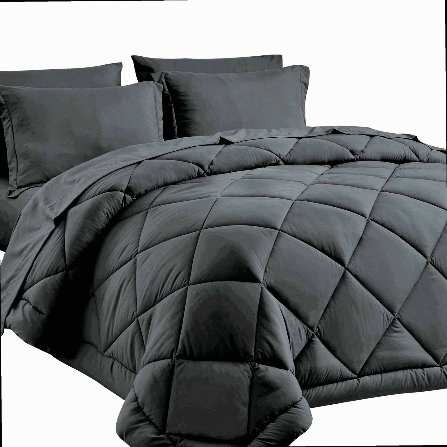 Ultimate Cozy Bedding Bundle - 7 Piece Dark Grey Comforter Set with Sheets | All Season Bed in a Bag | Includes Comforter, Shams, Sheets, Pillowcases