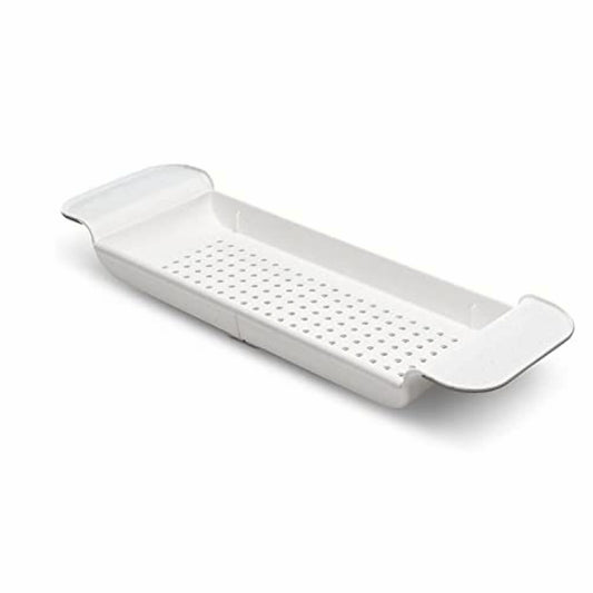 Expandable White Plastic Bath Shelf for Bathtubs