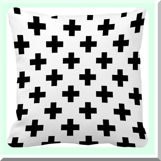 Geometric Swiss Cross Decor Pillowcase - 18x18 Inch Black White Cushion Cover for Home Room Bed Couch. Spring Summer Fall Winter Decor Gift. Soft Throw Pillow Case.