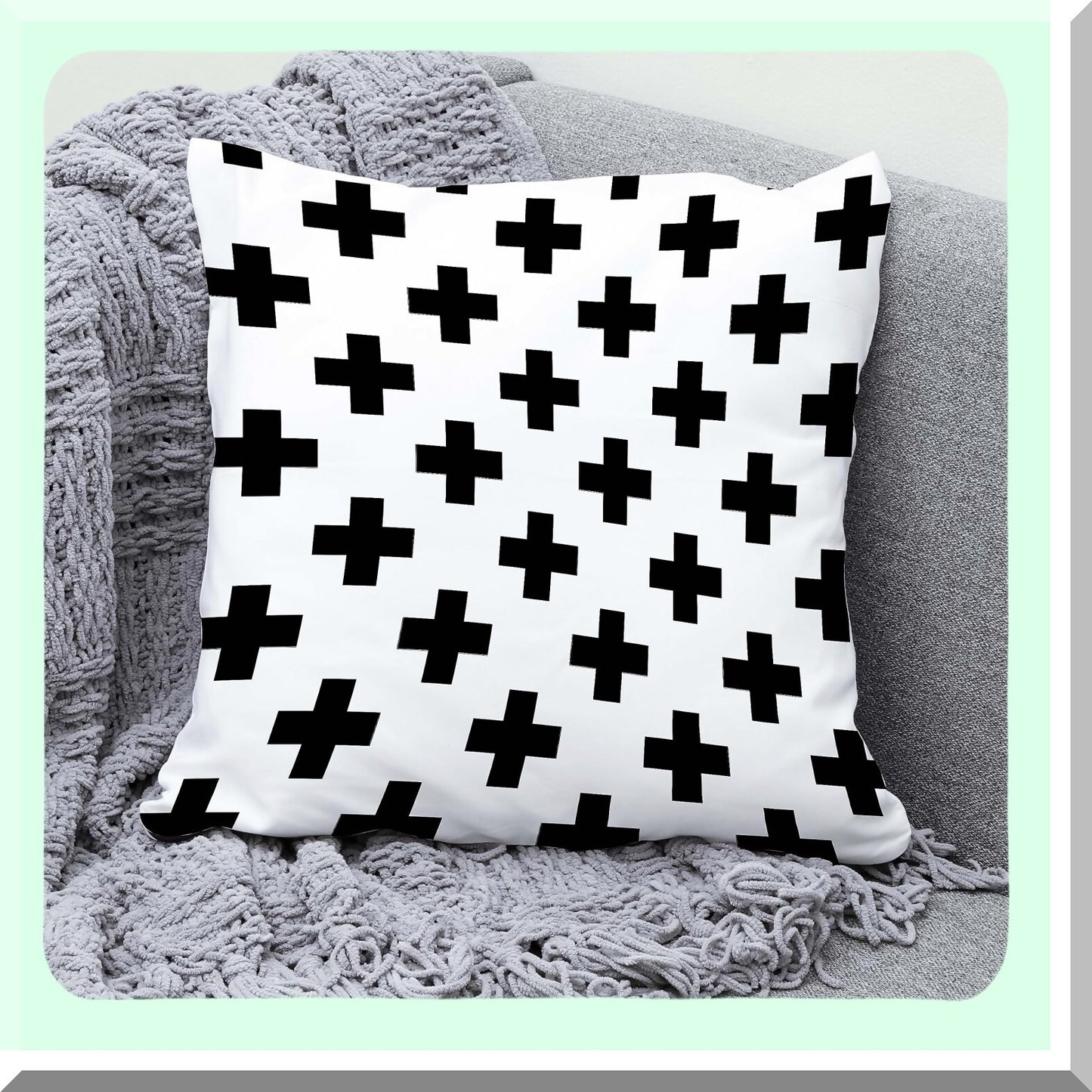 Geometric Swiss Cross Decor Pillowcase - 18x18 Inch Black White Cushion Cover for Home Room Bed Couch. Spring Summer Fall Winter Decor Gift. Soft Throw Pillow Case.