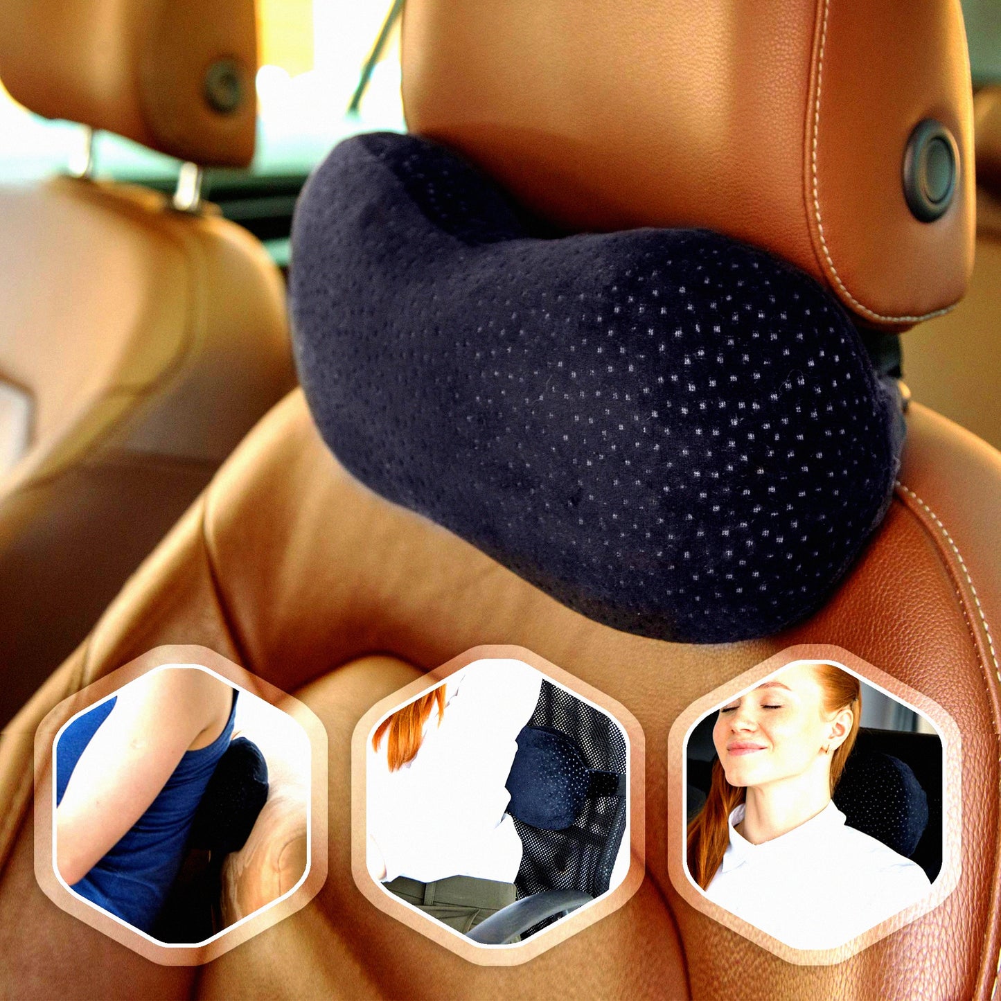 MemoryMax Travel Neck Pillow - Comfortable Memory Foam Headrest with Portable Bag, Machine Washable Plush Cover & Extension Strap for Driving & Travel
