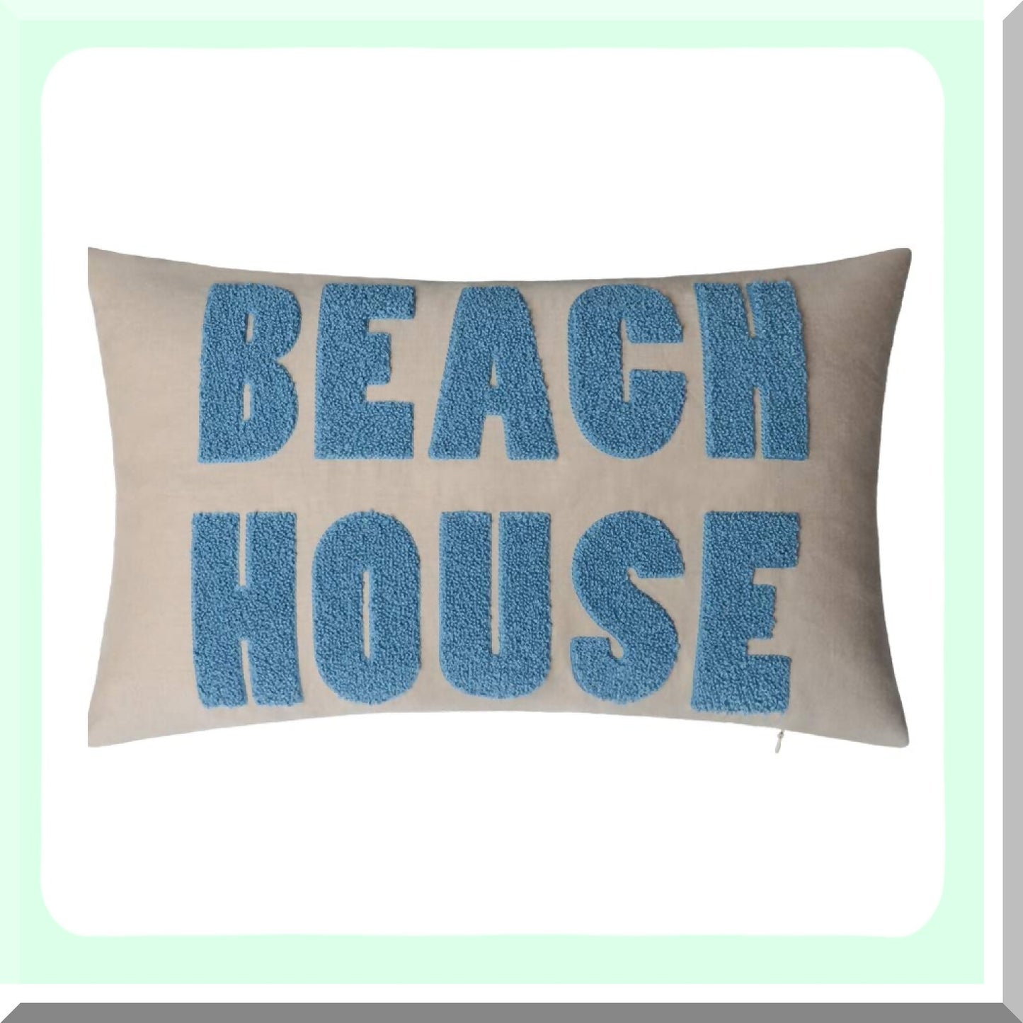 Coastal Retreat Embroidered Letter Accent Pillow Cover - Summer Beach House Decorative Cushion Case for Couch, Bedroom, Living Room - 12x20 Inch Beige Blue Rectangle Pillowcase