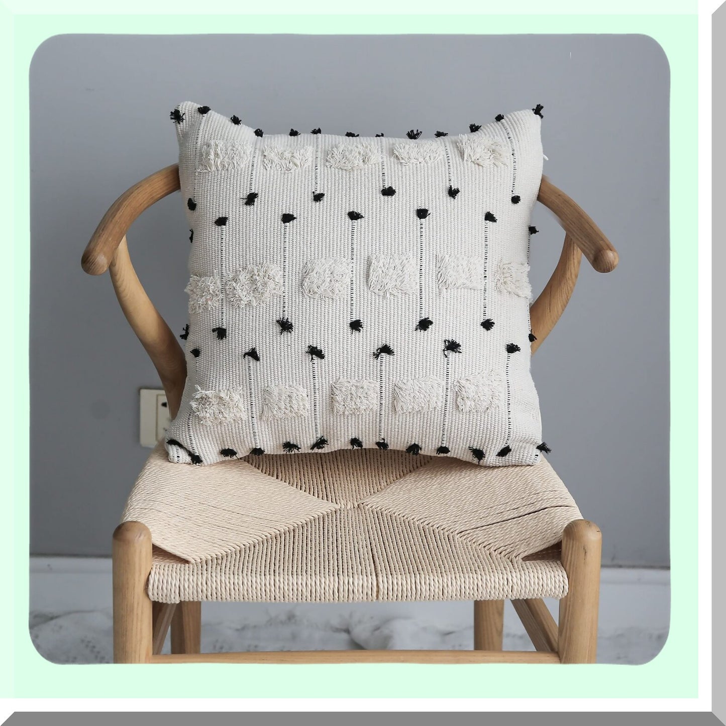 Boho Farmhouse Tufted Throw Pillow Covers - Black Beige Off White Tels Decorative Woven Plush Soft Square Case - Modern Textured Cushion Cover for Couch Sofa Bed - 18x18 Inch