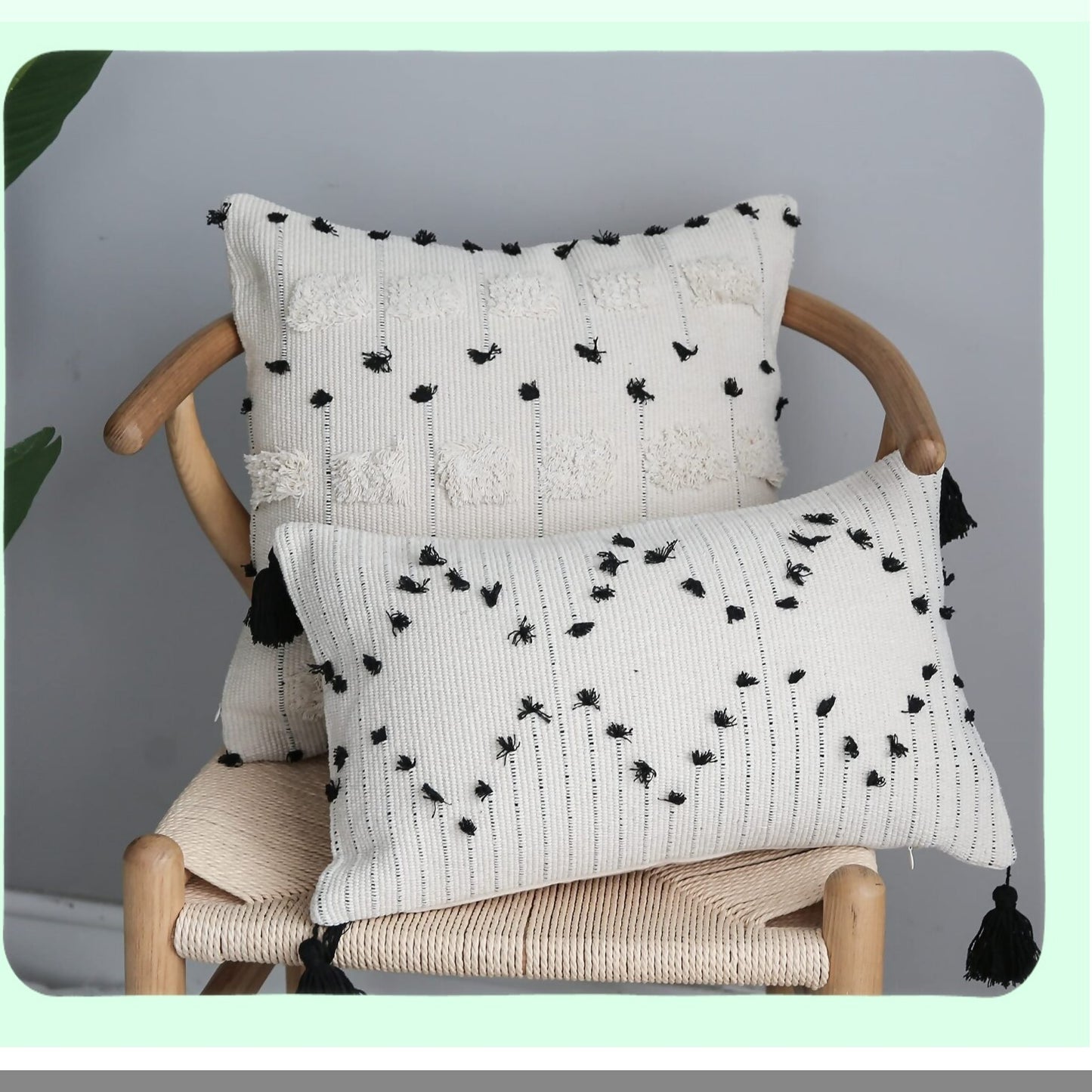 Boho Farmhouse Tufted Throw Pillow Covers - Black Beige Off White Tels Decorative Woven Plush Soft Square Case - Modern Textured Cushion Cover for Couch Sofa Bed - 18x18 Inch