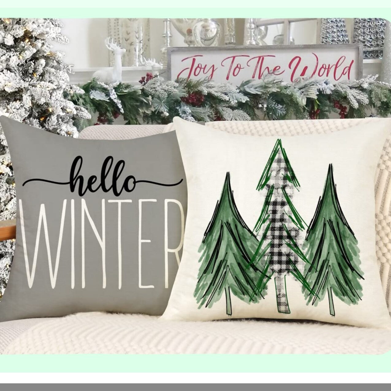 Winter Farmhouse Pillow Covers Set - Merry Tree Truck Decorations - Gray 18x18 Throw Cushion Case - Holiday Home Couch Decor - S22C19